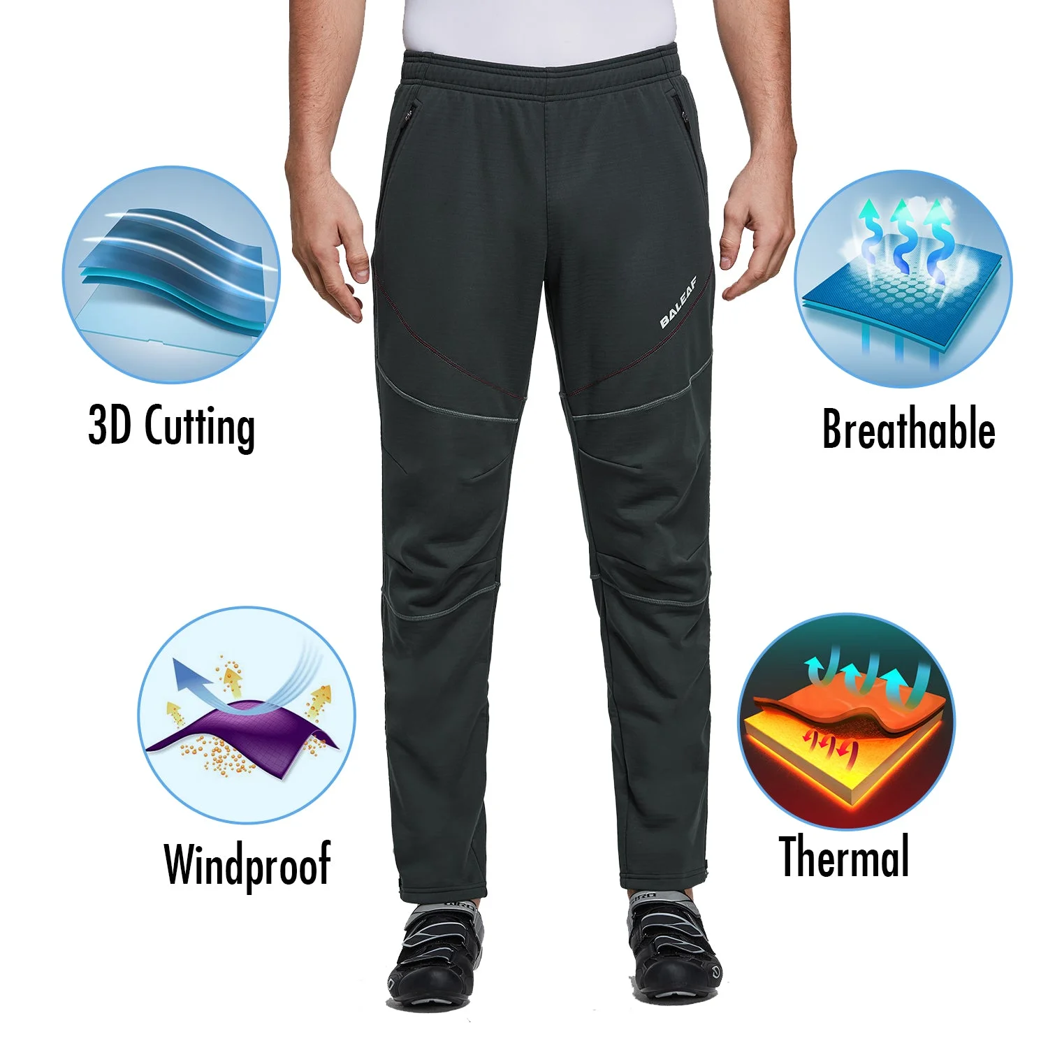 BALEAF Men's Winter Cycling Pants Cold Weather Running Gear Thermal Mountain Bike Apparel Windproof Jogging Black M