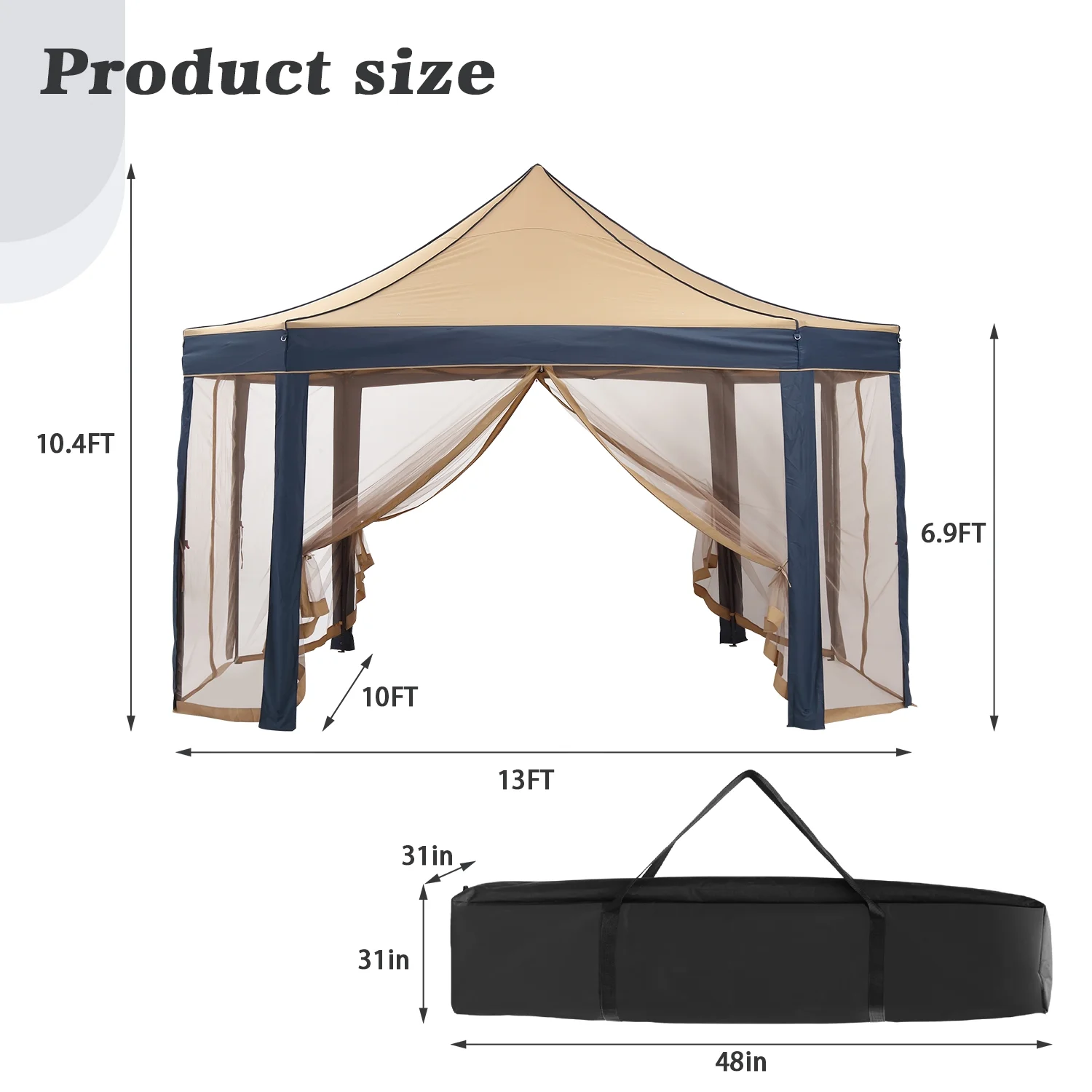 Outdoor Basic 8-Sided Pop up Gazebo Canopy with Mosquito Netting Patio Backyard Tent
