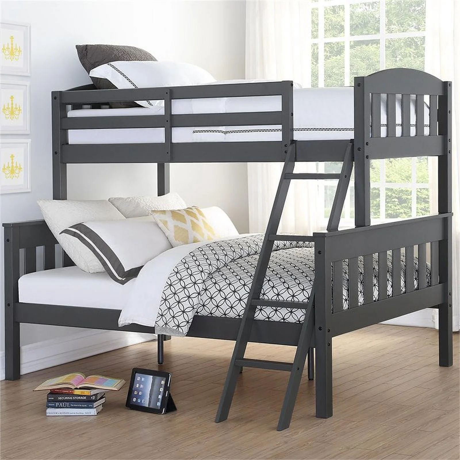 Dorel Living Airlie Wood Twin Over Full Bunk Bed in Slate Gray