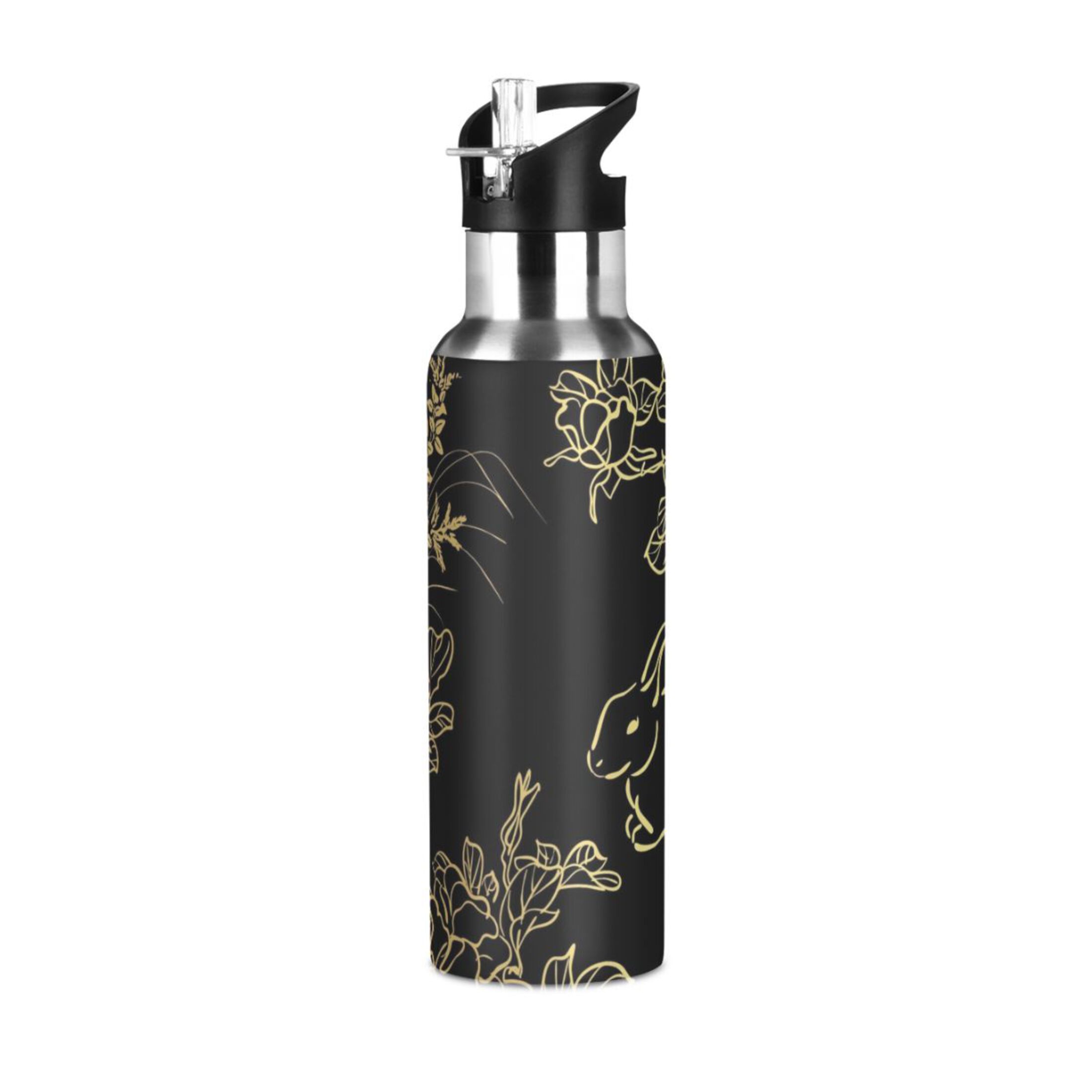 Stainless Steel Water Bottle Rabbit Cute Flower with Straw Lid Vacuum Insulated Leak Proof Flask Jug for Gym Travel Sports Cycling Outdoor 20 OZ