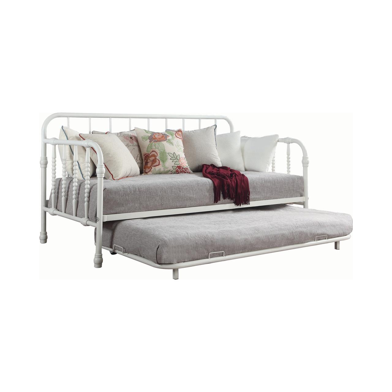Transitional Metal Spinde Design Daybed with Trundle, White