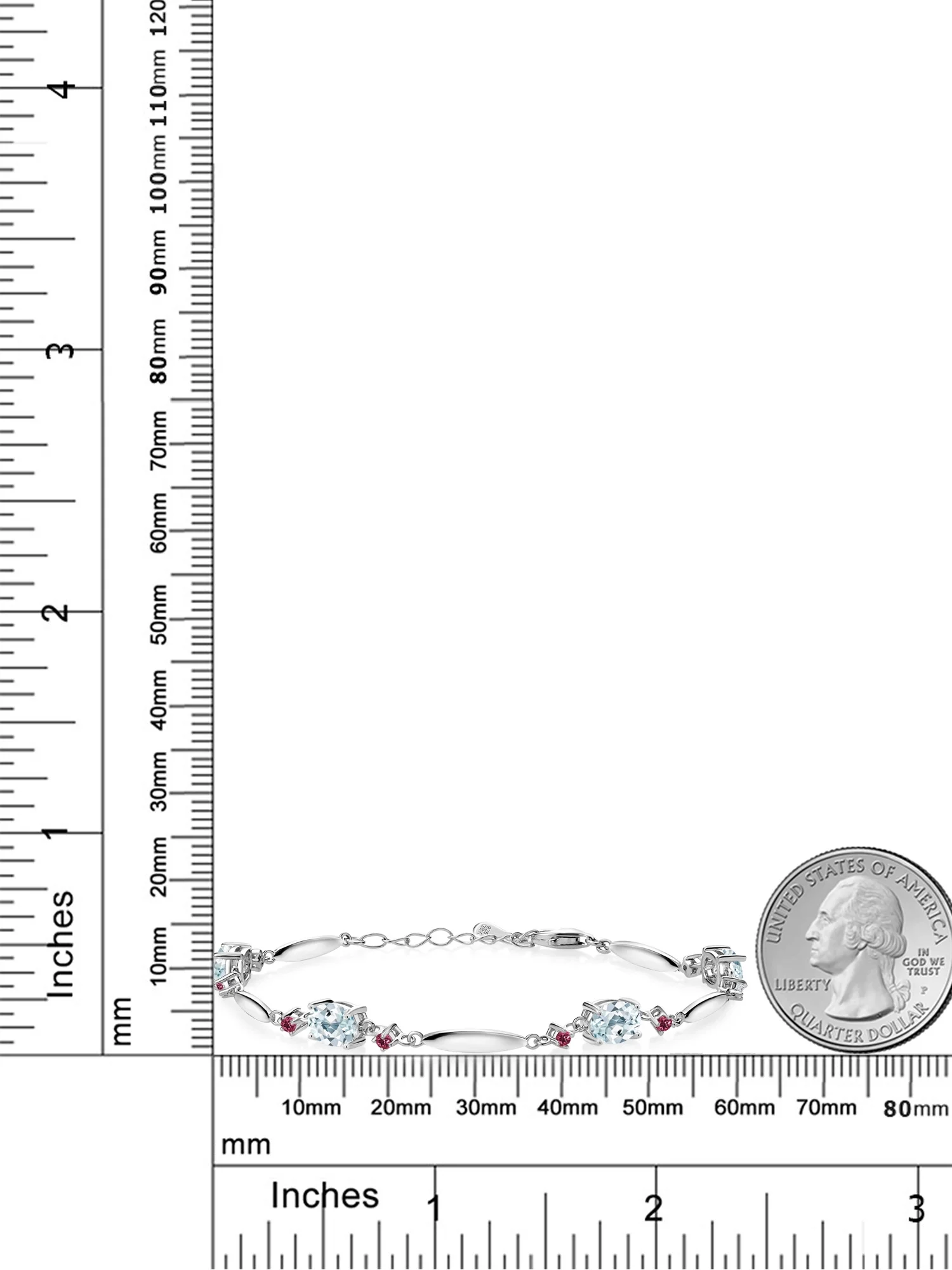 Gem Stone King 925 Sterling Silver Sky Blue Aquamarine and Pink Tourmaline Tennis Bracelet For Women | 3.22 Cttw | Gemstone March Birthstone | Oval 7X5MM | 6 inch + 1 inch Extender