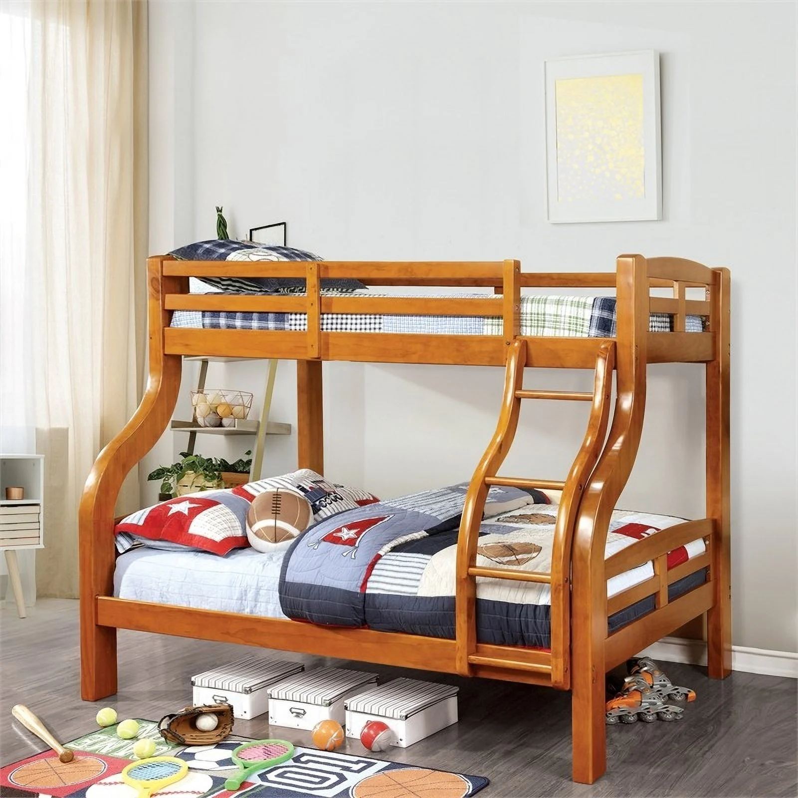 Bowery Hill Transitional Solid Wood Twin over Full Bunk Bed in Oak