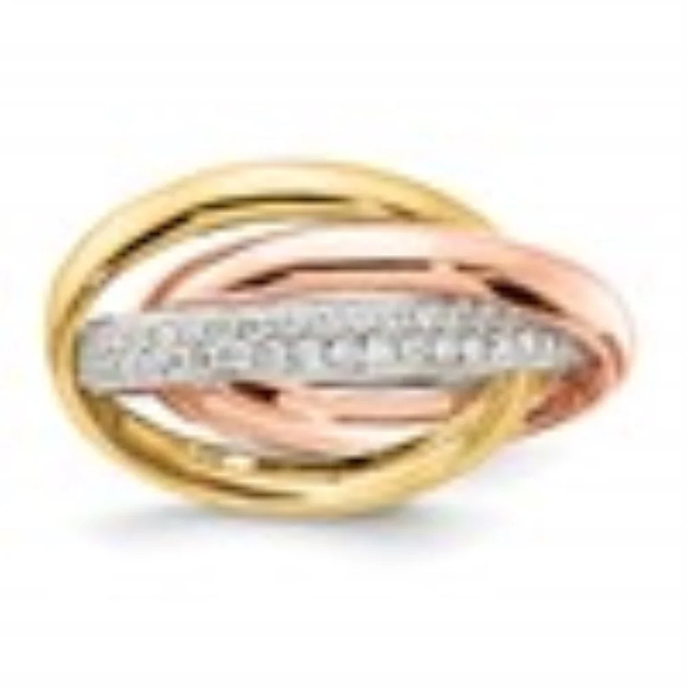 Auriga 925 Sterling Silver Rhodium, Gold & Rose-plated CZ 3 piece Interlocking Ring for Women Size- 5