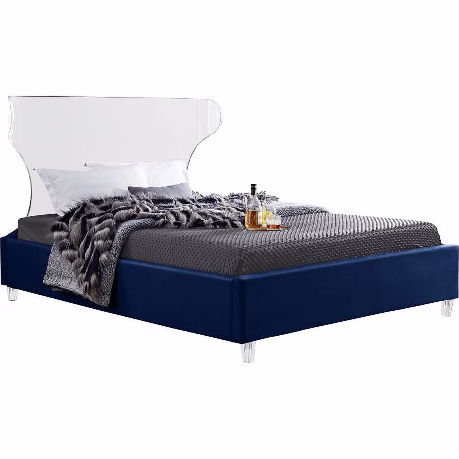 Meridian Furniture Ghost Navy Velvet King Bed