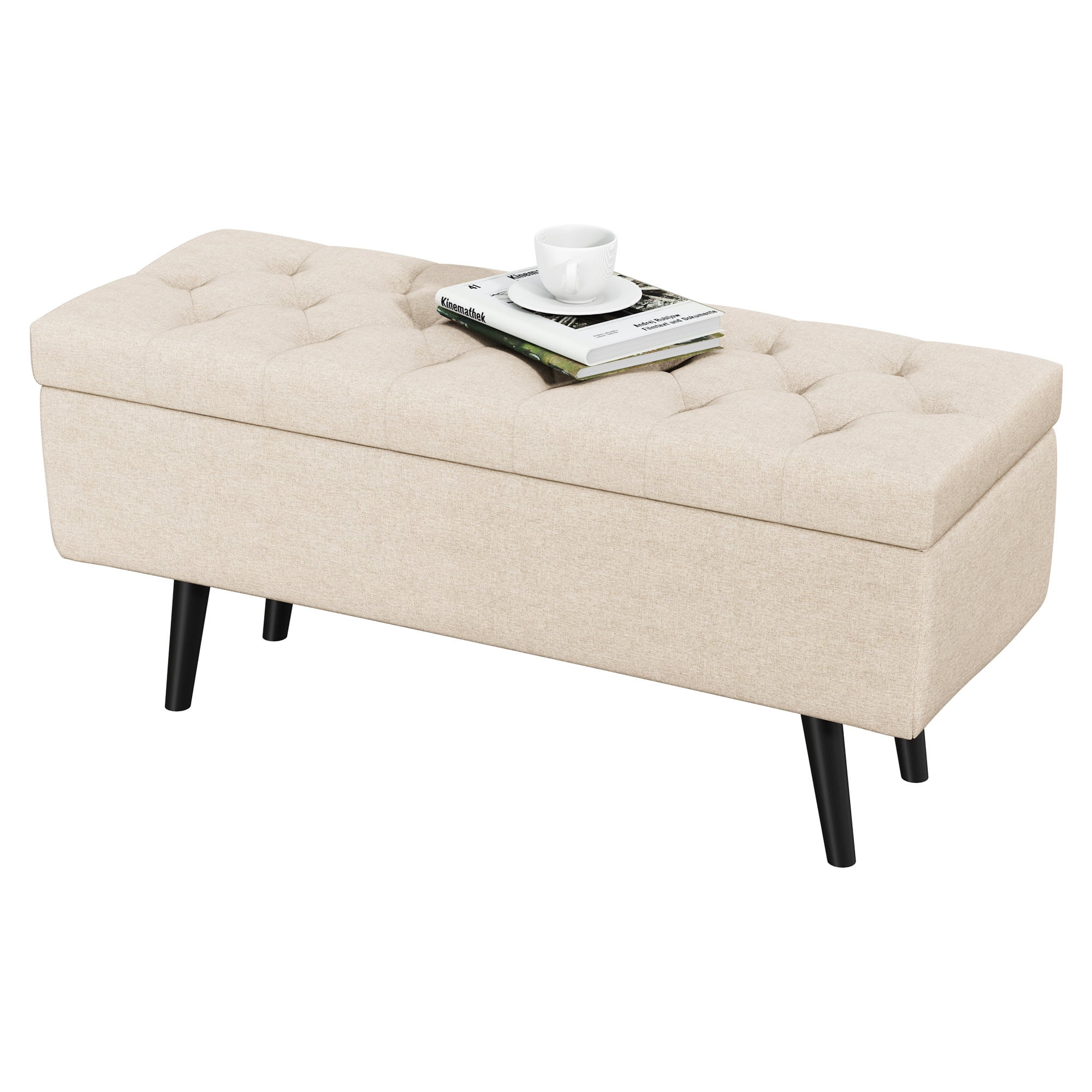 Dextrus Storage Ottoman Bench for Bedroom, Living Room, Entryway, End of Bed Bench (Beige)