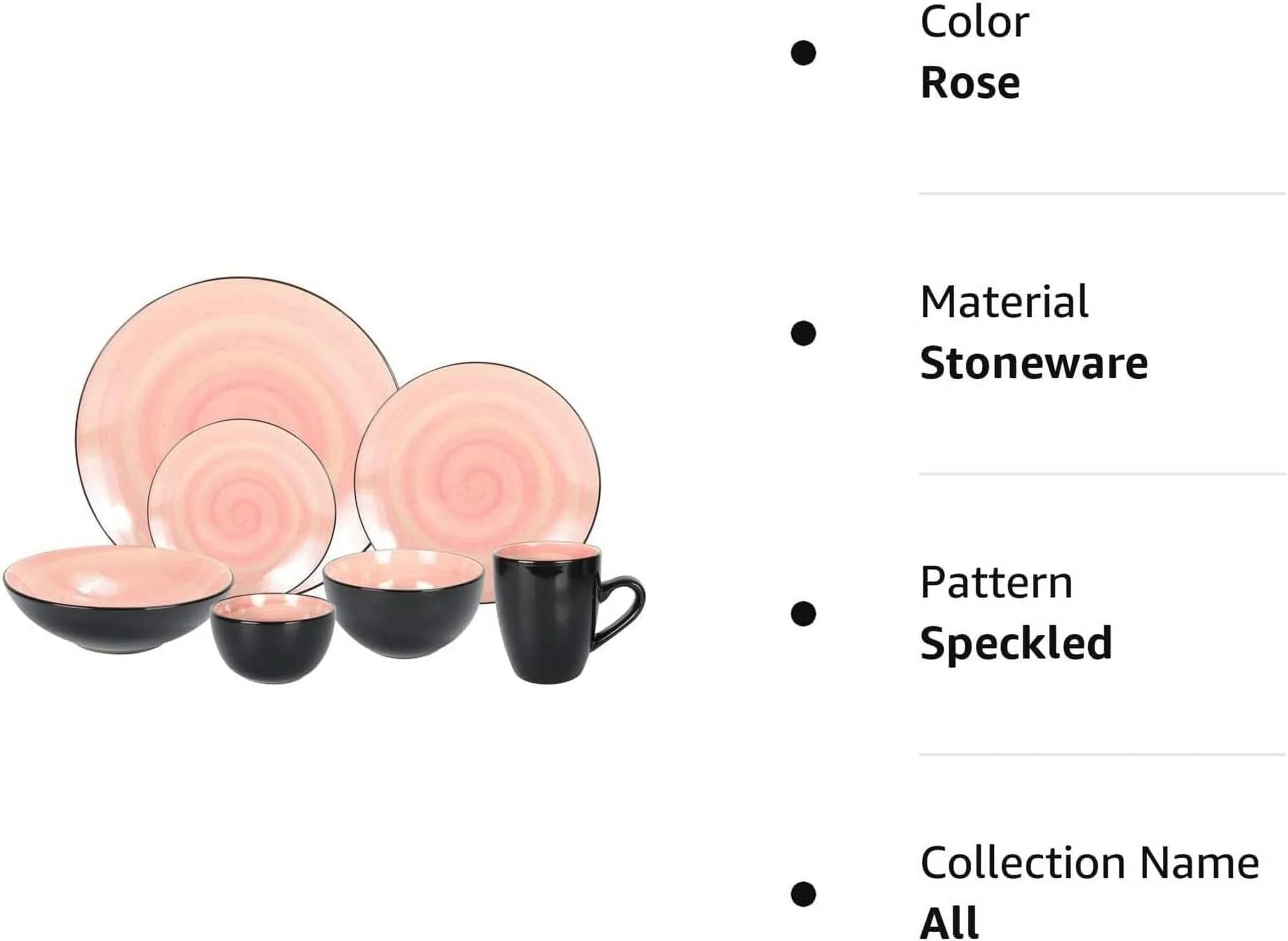 Stoneware Sonoma Dinnerware Set, Black + Speckled Spin Wash (56Pc Set, Rose)