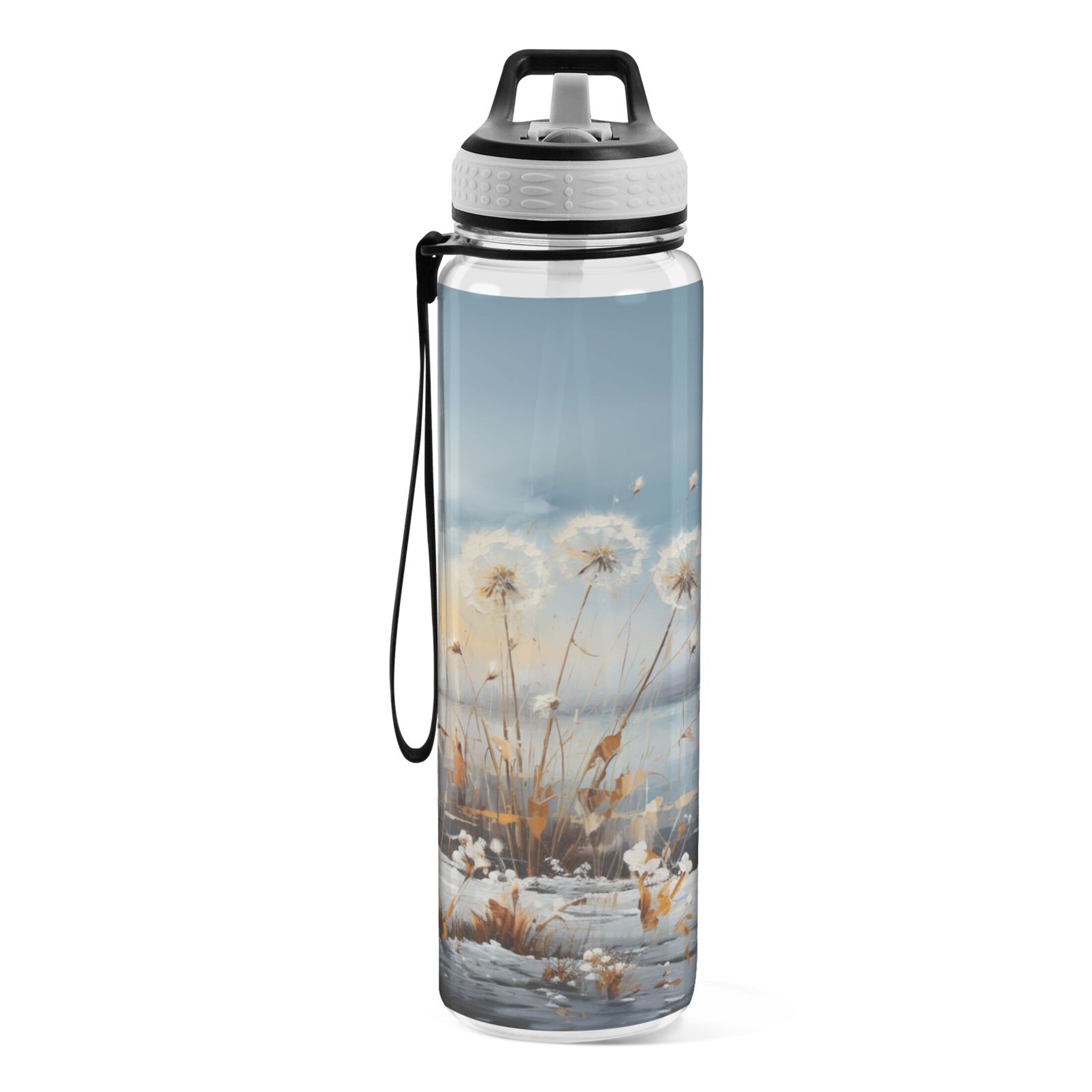 Dandelion Flowers 32oz Water Bottles with Straw Tritan Leakproof Sports Bottle BPA Free Clear for Fitness Gym Swimming Cycling