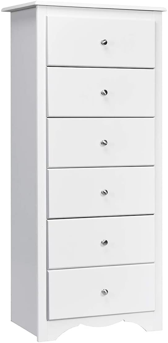 6 Drawer Chest Wooden Dresser Clothes Organizer Bedroom, Hallway, Entryway Furniture Tall Storage Cabinet (White)