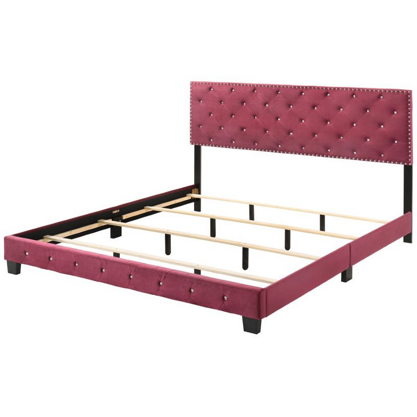 Maklaine Transitional Upholstered Velvet King Bed in Cherry Finish