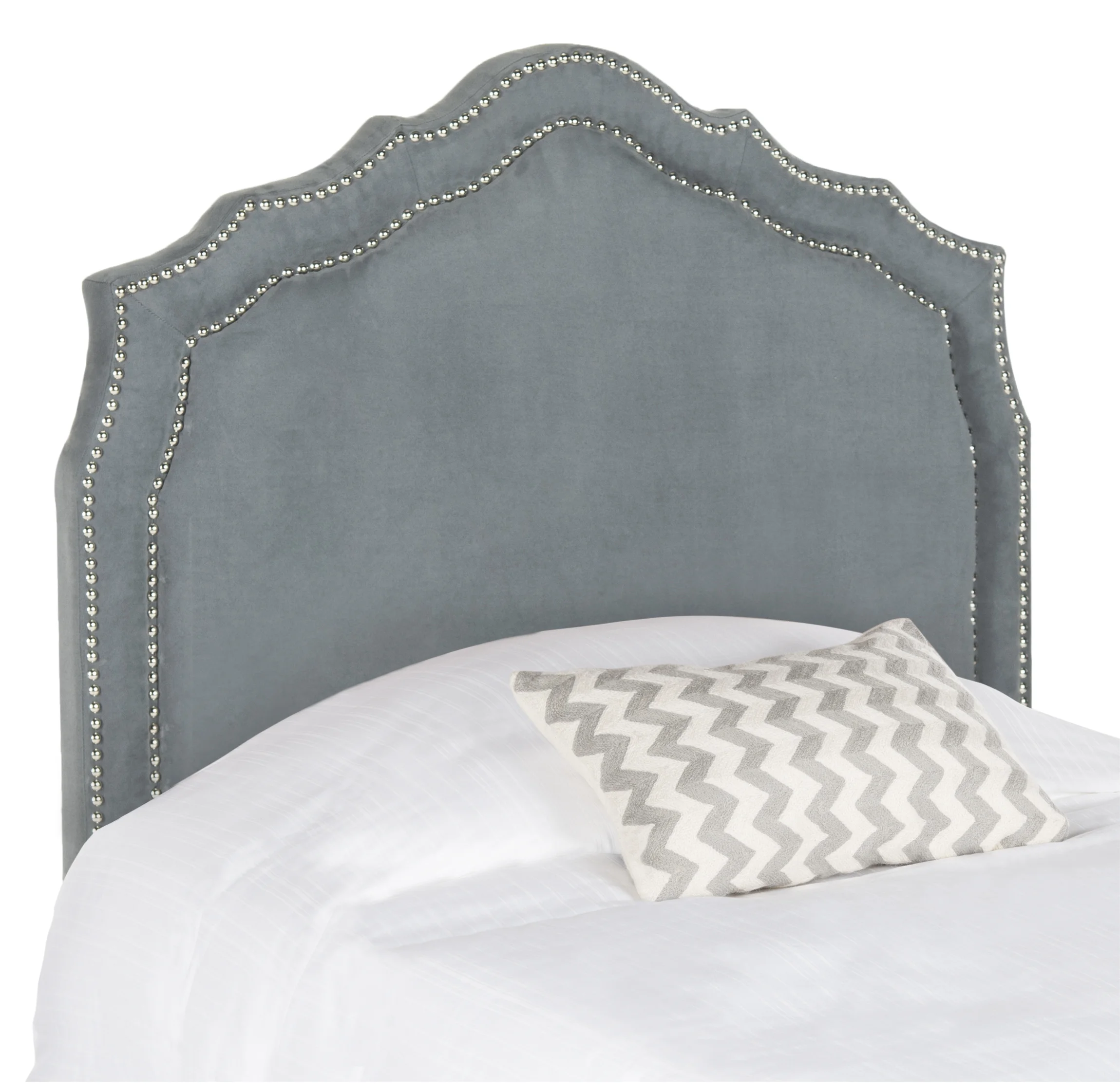 SAFAVIEH Skyler Retro Arched Upholstered Headboard with Nail Heads, Twin, Grey