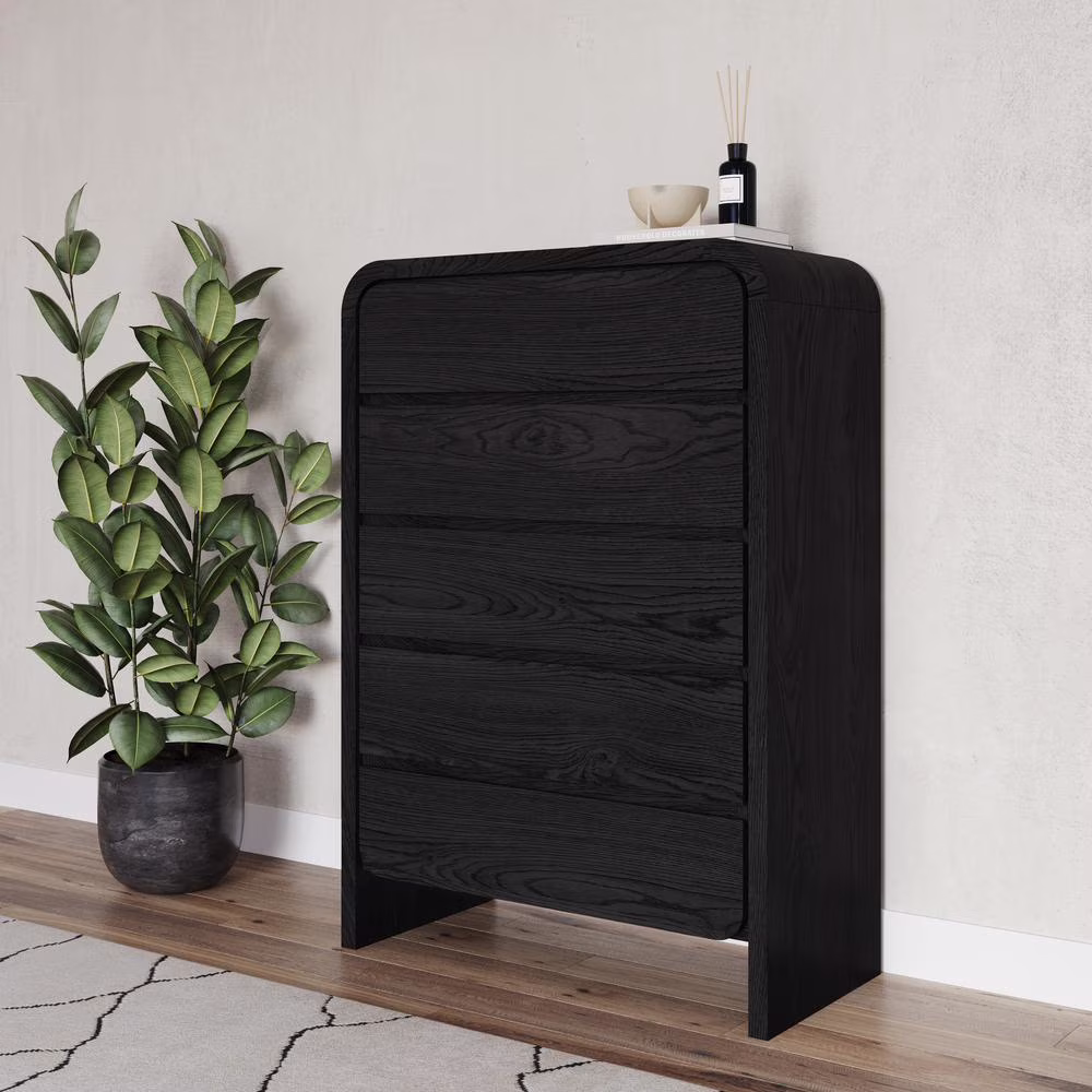 Modus Furniture Elora Five Drawer Chest in Jet Black Ash