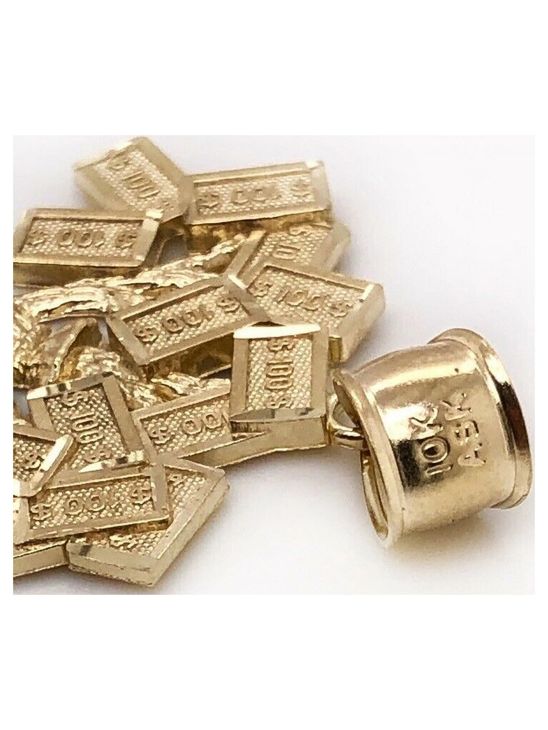 10K Yellow Gold Diamond Cut $100 Lucky Money Bag Tree Dollar Pendant 3.8 Gr Mens