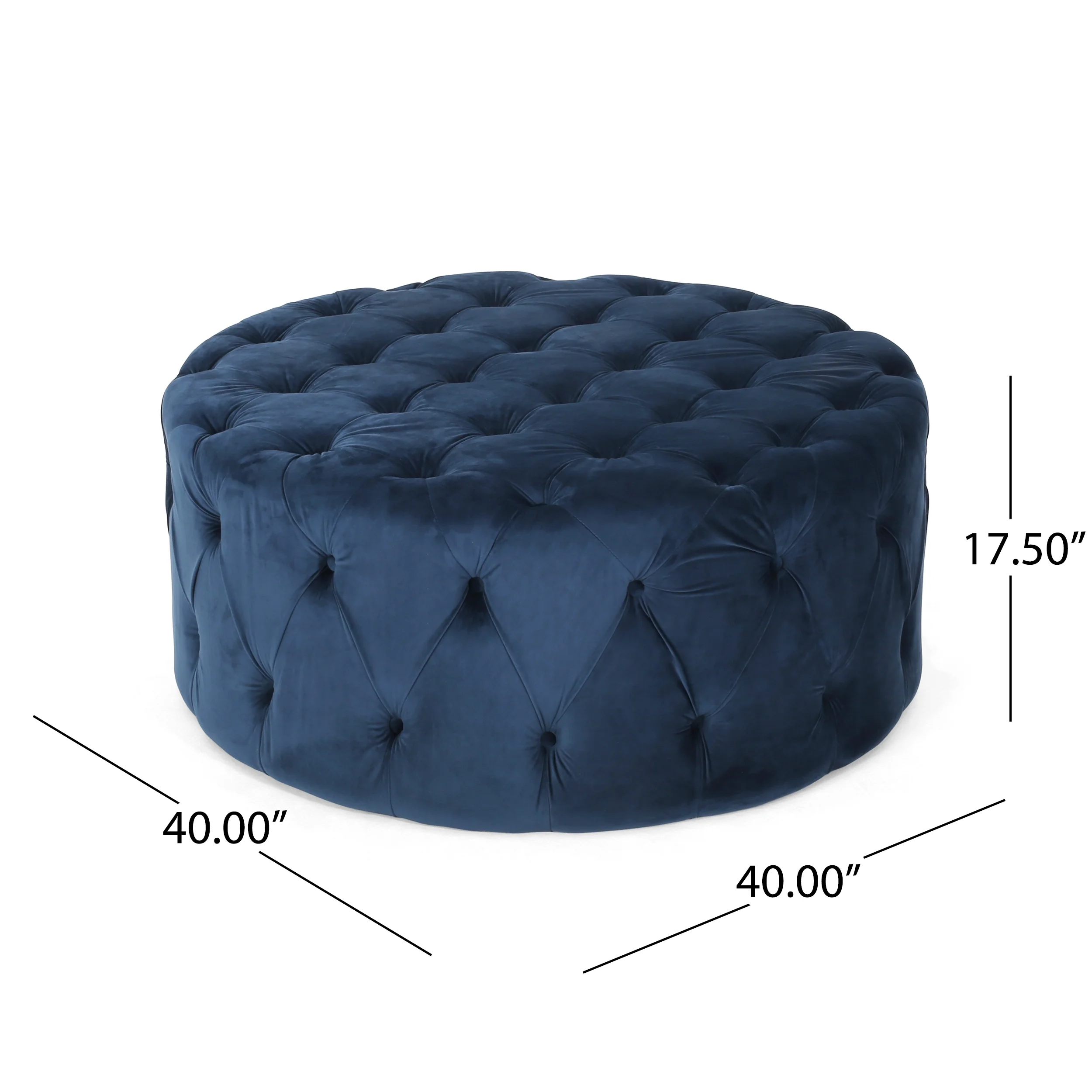 Noble House Vincent Modern Glam Round Tufted Velvet Ottoman, Blue