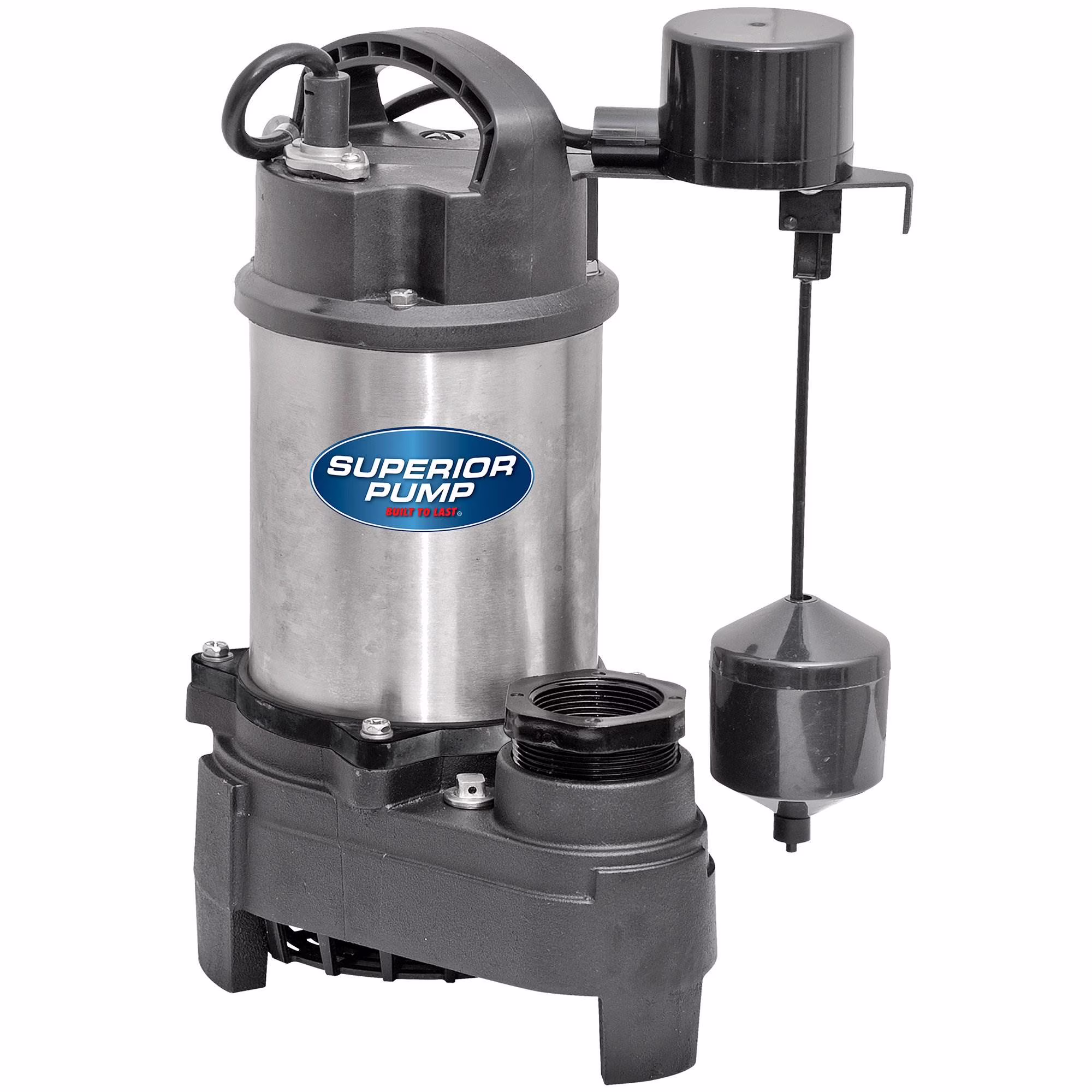 Superior Pump Stainless Steel 92571 1/2 HP Cast Iron Water Utility Sump Pump with Side Discharge Tethered Float Switch, Stainless