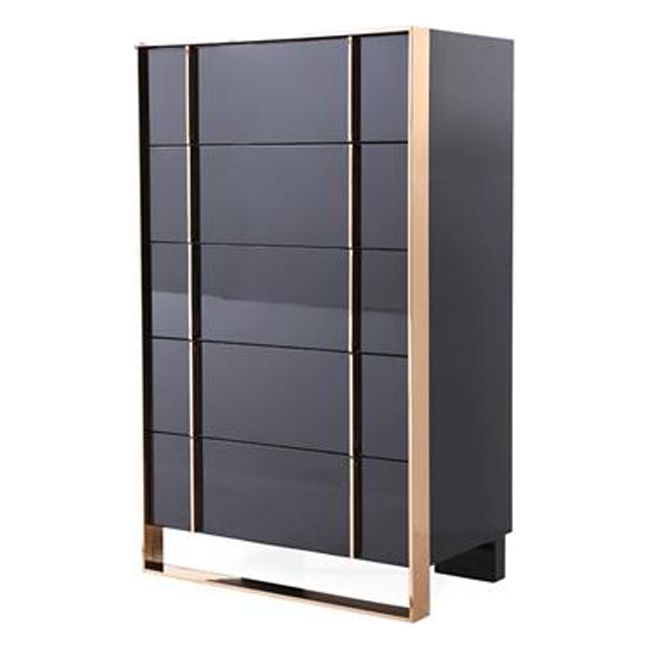 55 x 33 x 20 in. Black Gold Manufactured Wood Plus Solid Wood Stainless Steel Five Drawers Standard Chest