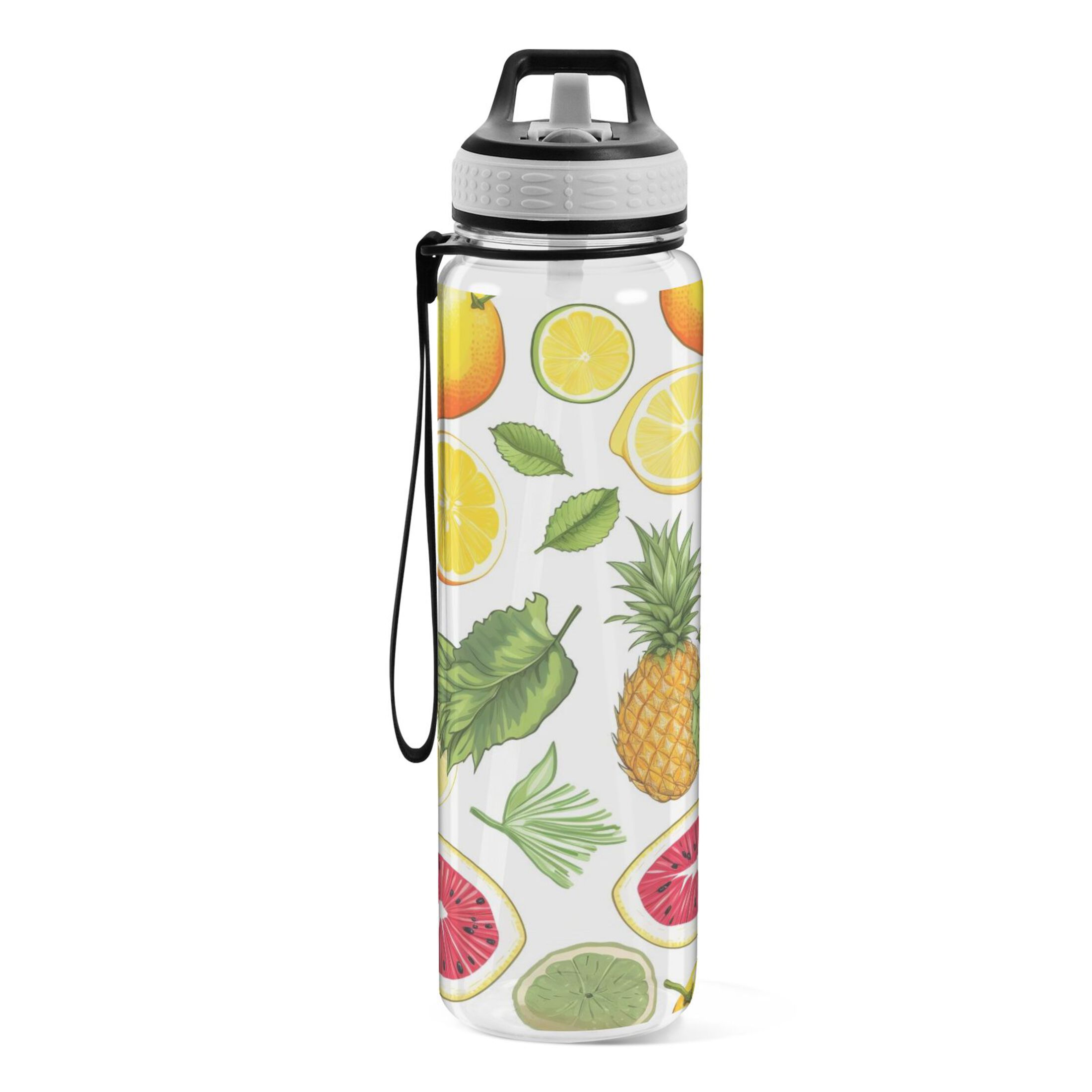 Fruit Lemon Orange 32oz Water Bottles with Straw Tritan Leakproof Sports Bottle BPA Free Clear for Fitness Gym Swimming Cycling