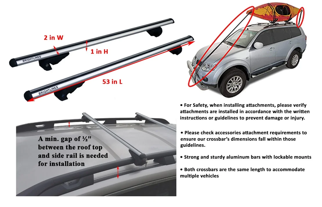 BrightLines Roof Rack Crossbars Compatible with BMW X5 2000-2013