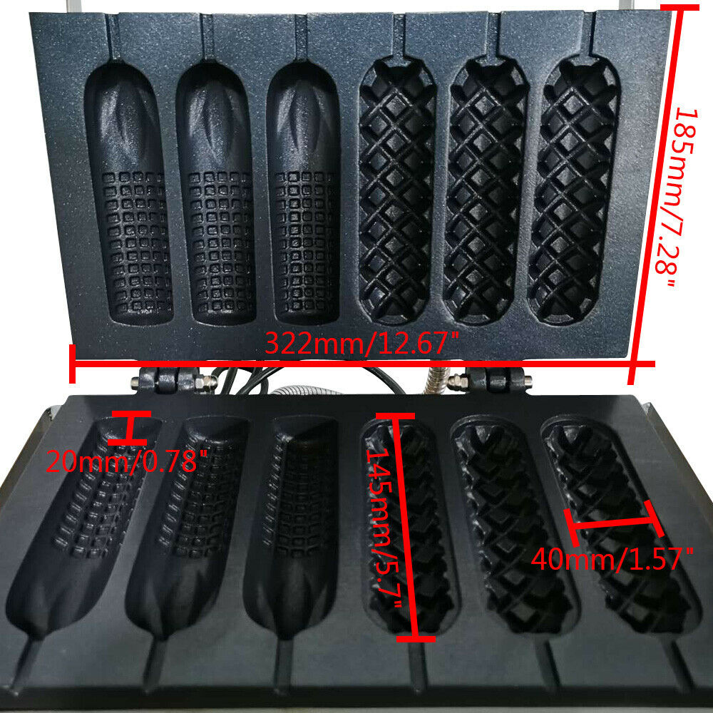 MIDUO 1500W Commercial Electric 6X French Hot Dogs Waffle Baker Machine Nonstick