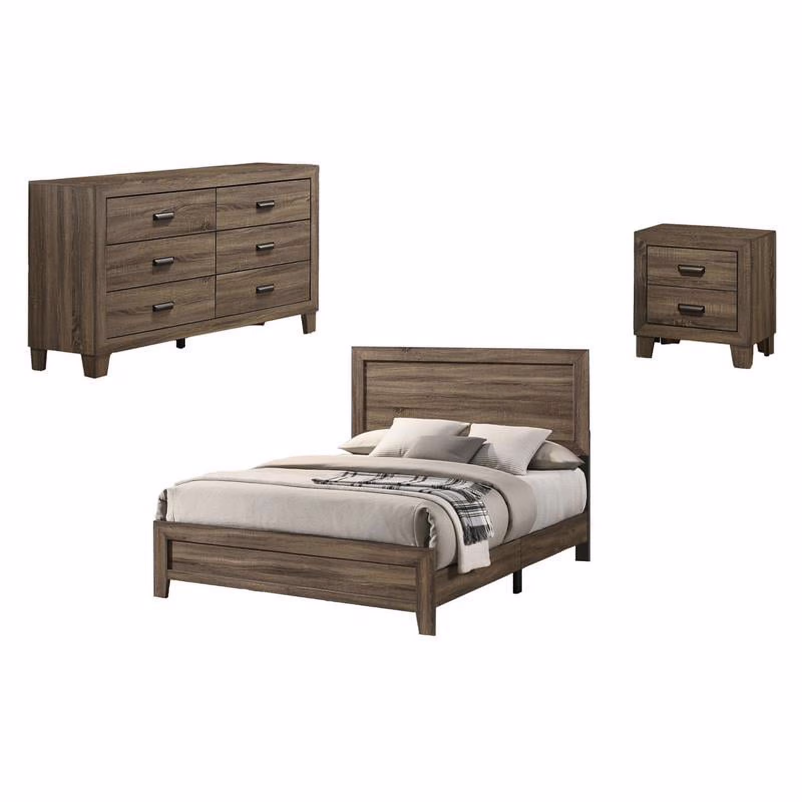 Dark Walnut Wood 3pc Bedroom Set with Bed + Dresser + Nightstand
