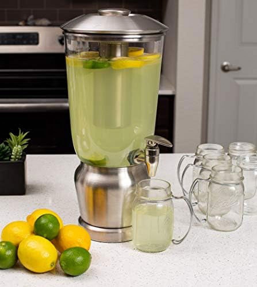 SPBOOMlife 5 Gallon Stainless Steel Beverage Dispenser with Ice Container  Spigot - Round - Lemonade Sangria Tea Water Drink Jar Jug - Home Parties - BPA Free Clear Acrylic