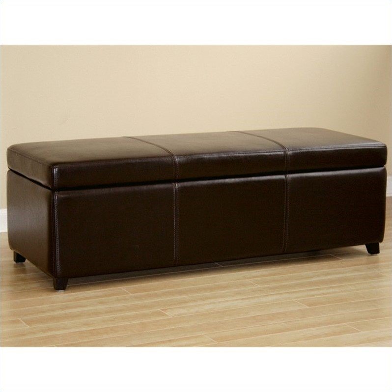 Baxton Studio Dark Brown Faux Leather Storage Bench Ottoman with Stitching