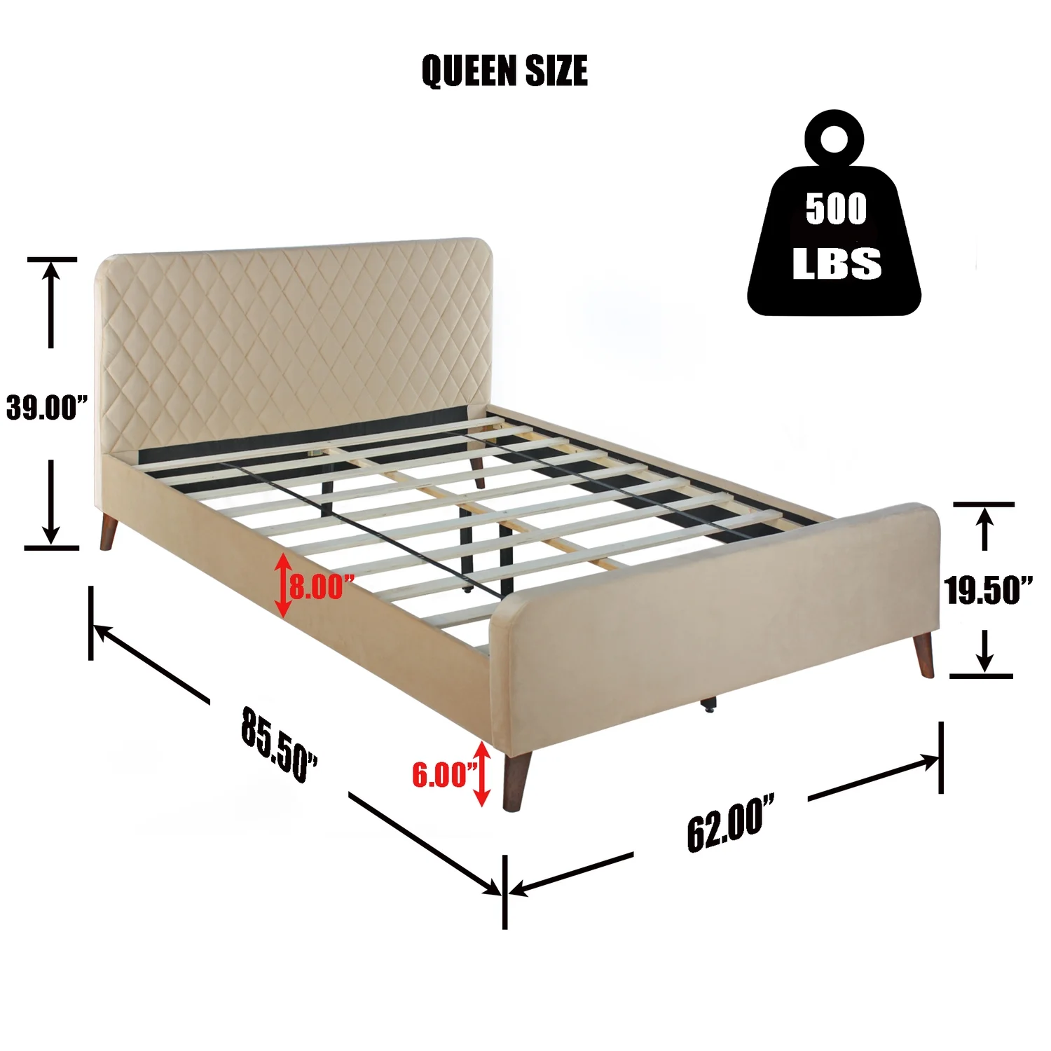 Better Home Products Roza Velvet Upholstered Queen Bed with Headboard Champaign