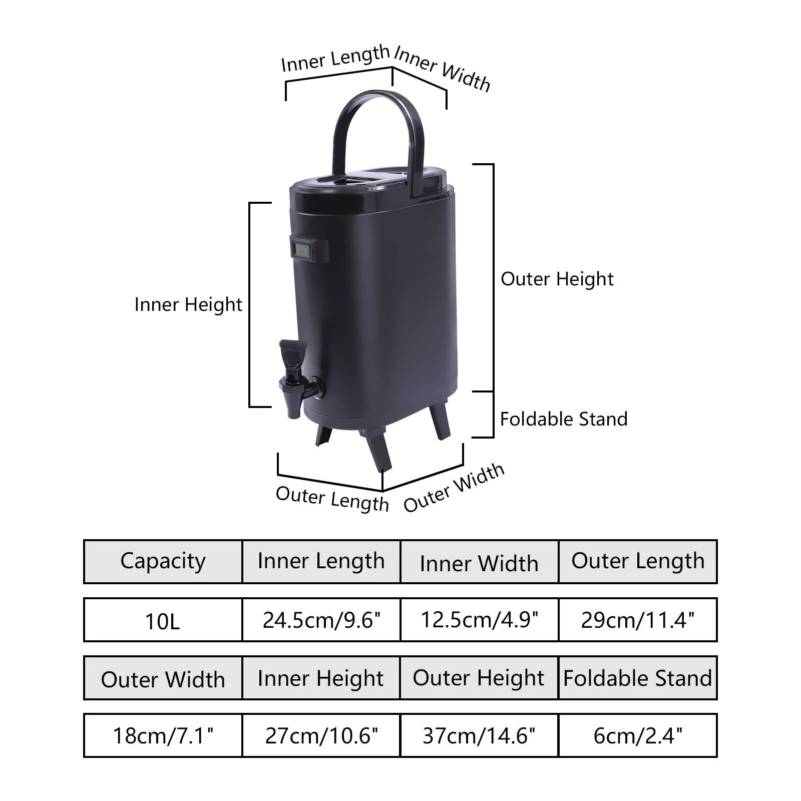 2.64 Gallon Black Insulated Hot Cold Catering Beverage Drink Dispenser Coffee
