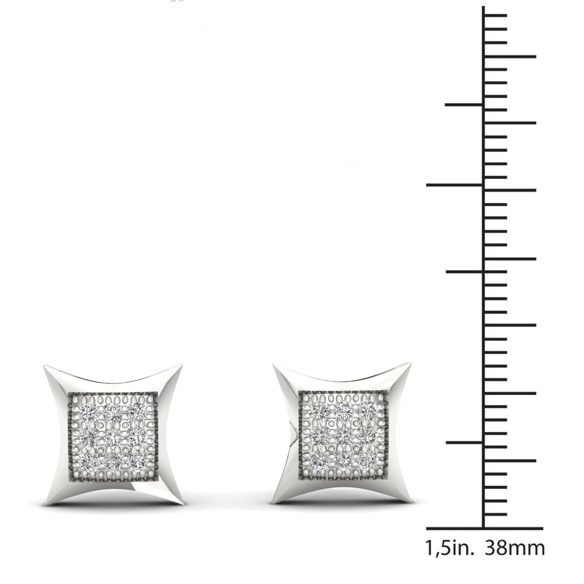 1/20ct TW Diamond 10K White Gold Kite Shape Cluster Stud Earrings