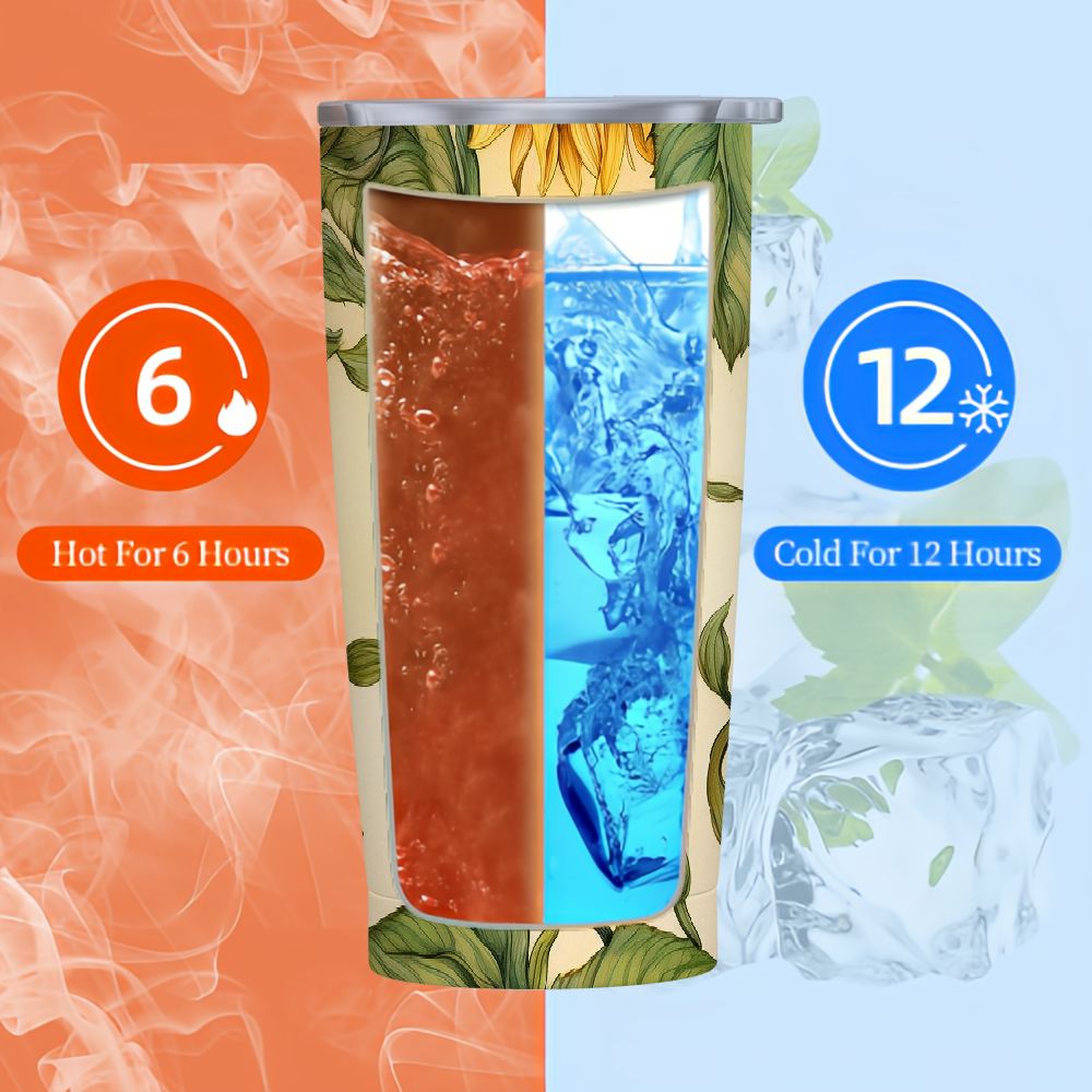 JEUXUS VIKIS 20 oz Insulated Double Wall Stainless Steel Tumbler with Spill Proof Lid and Reusable Straw, Water Bottle Coffee, Sunflower Gnomes Cup Mug Tumbler (Sunflowers)