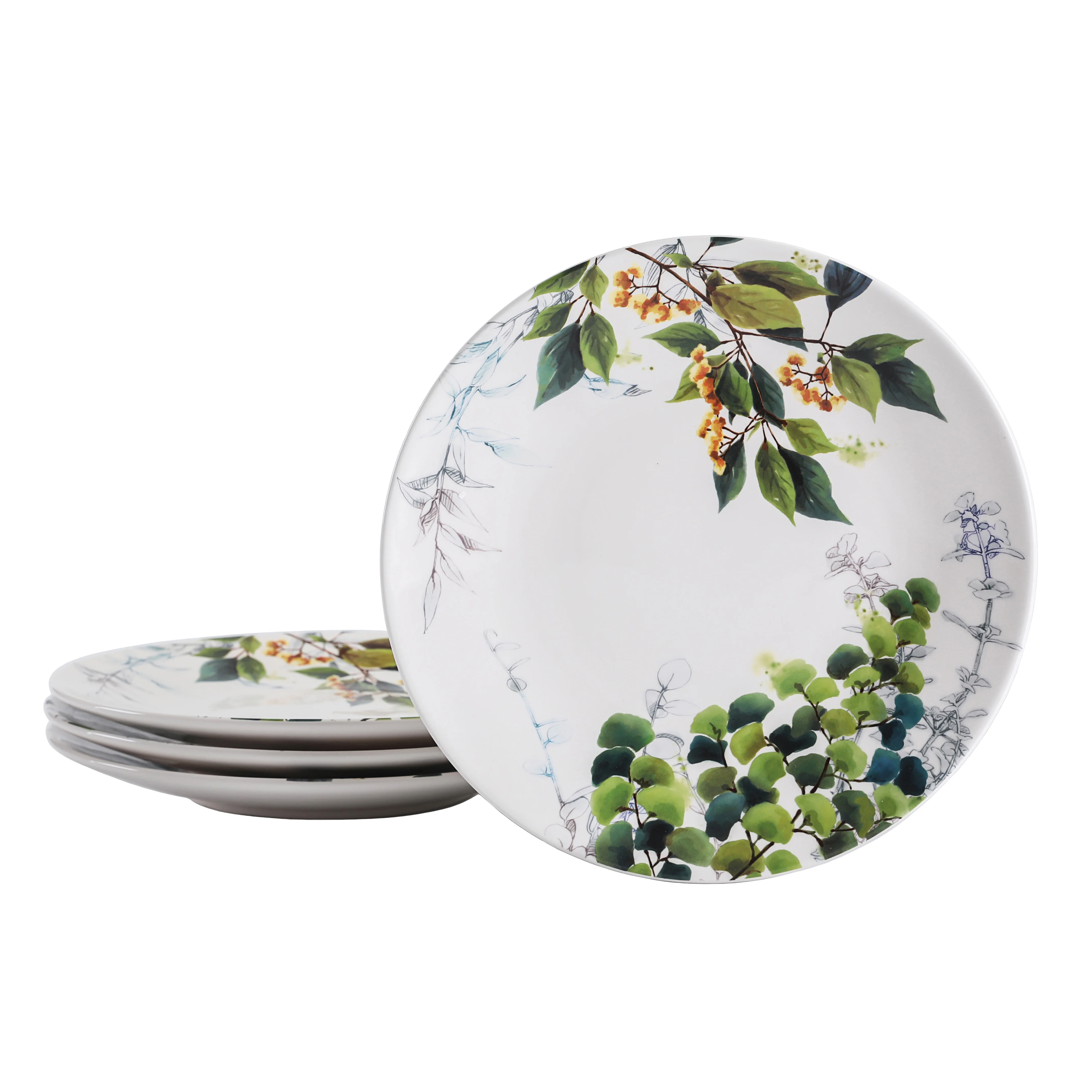 Bico Fern & Grass 11 inch Dinner Plates, Set of 4, for Pasta, Salad, Maincourse, Microwave & Dishwasher Safe