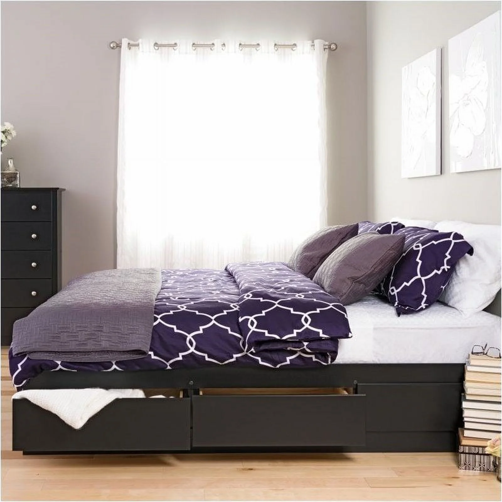 Bowery Hill Contemporary Wood King Platform Storage Bed with 6 Drawers in Black