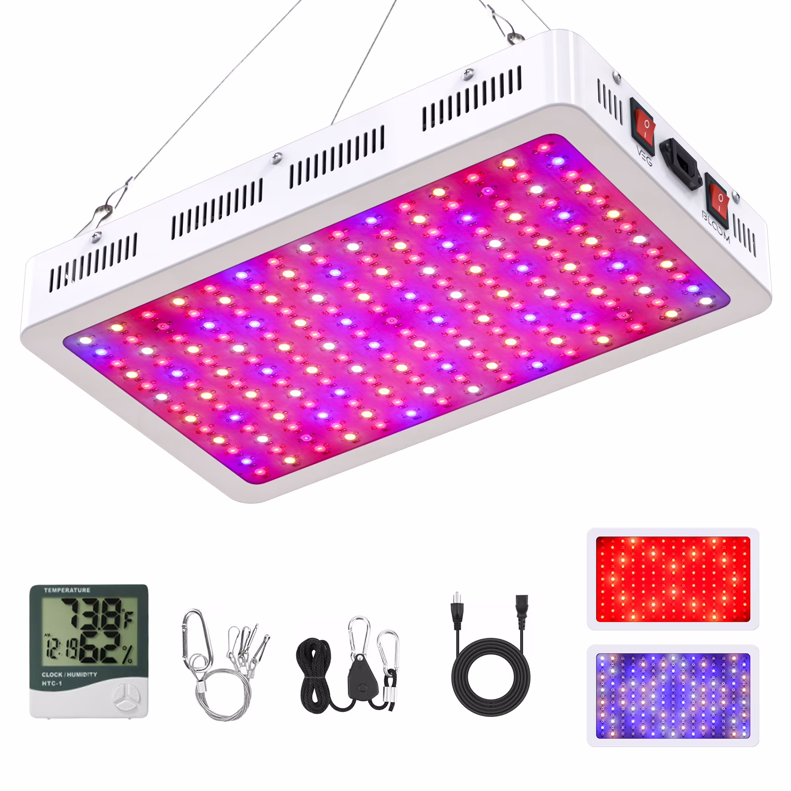 LED Grow Light, NAILGIRLS 2000W Grow Light Dual Switch Veg/Bloom Daisy Chain Plant Grow Heat Lamp with Temperature Hygrometer for Indoor Plants Germination,Seedling,Flowering,Fruiting