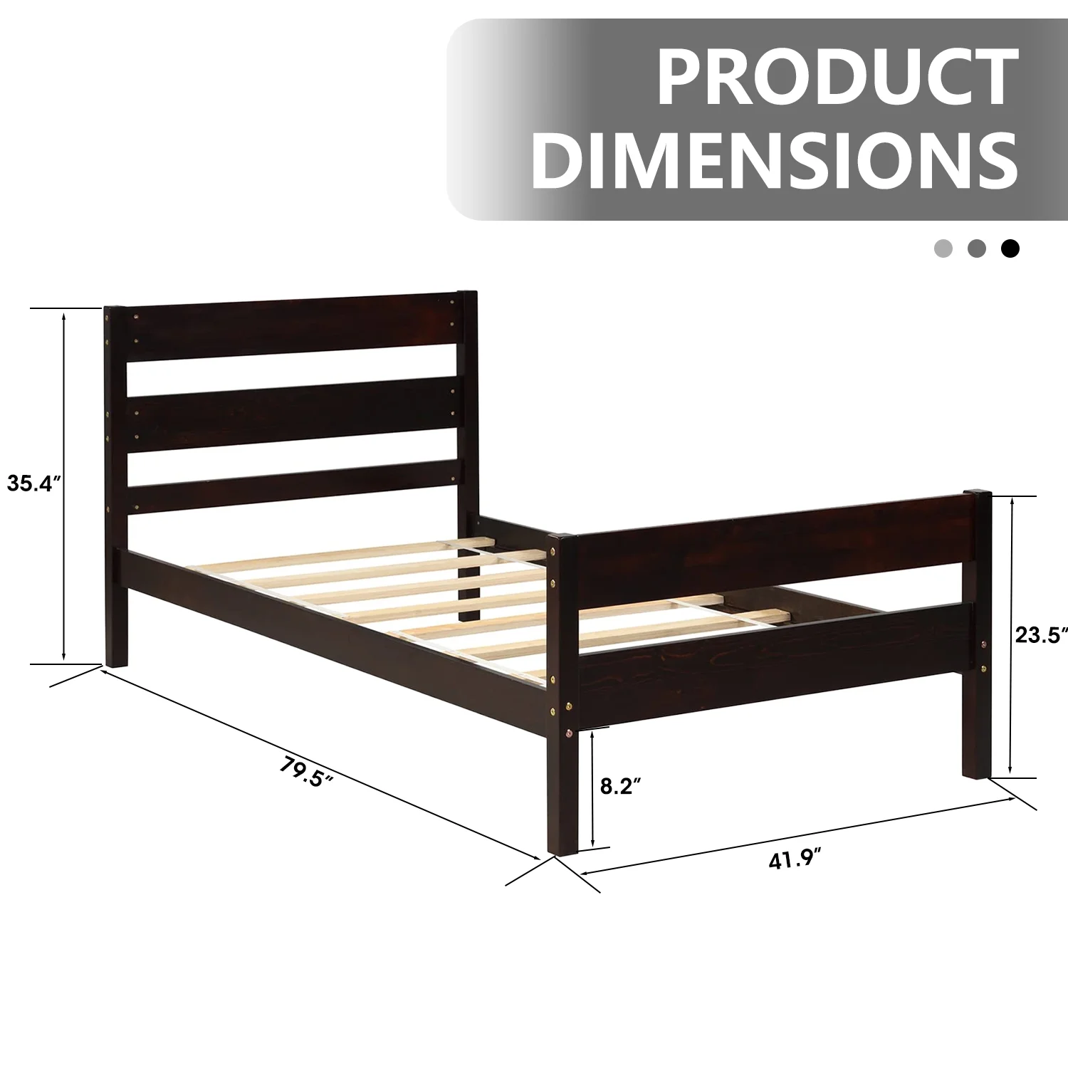 Royalcraft Twin Bed, Wood Frame with Headboard and Footboard for Children Teens Adults, Twin Platform Slat Support No Box Spring Needed, Espresso