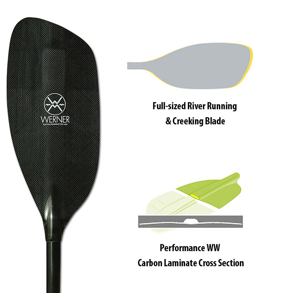 Werner Powerhouse Carbon 1 Piece Straight Shaft Whitewater paddle