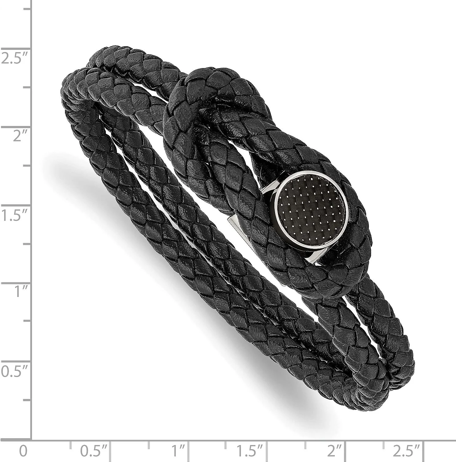 Chisel Stainless Steel Polished with Black Carbon Fiber Inlay Black Braided Leather Bracelet - 8.5