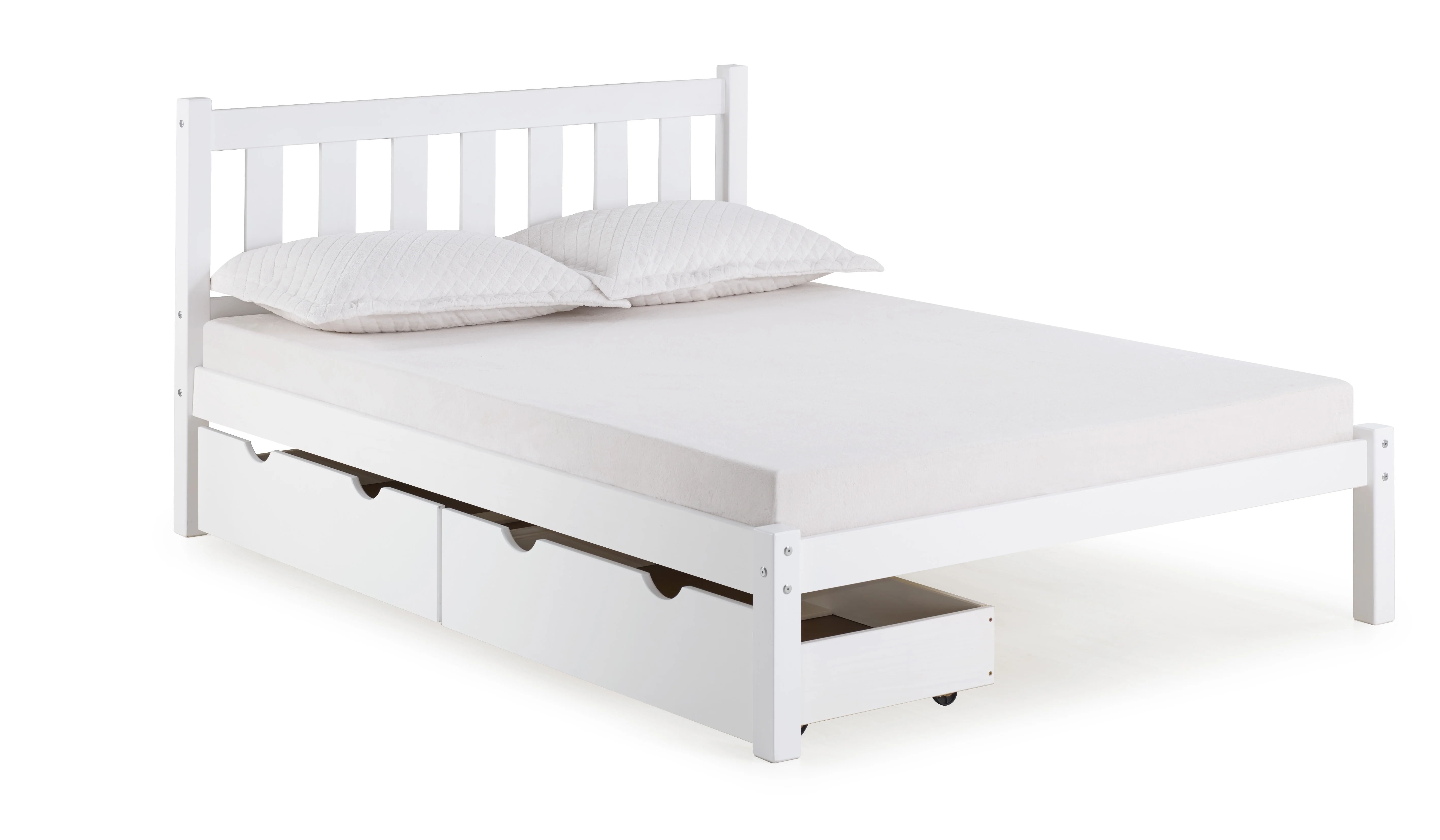 Poppy Full Bed with Storage Drawers, White