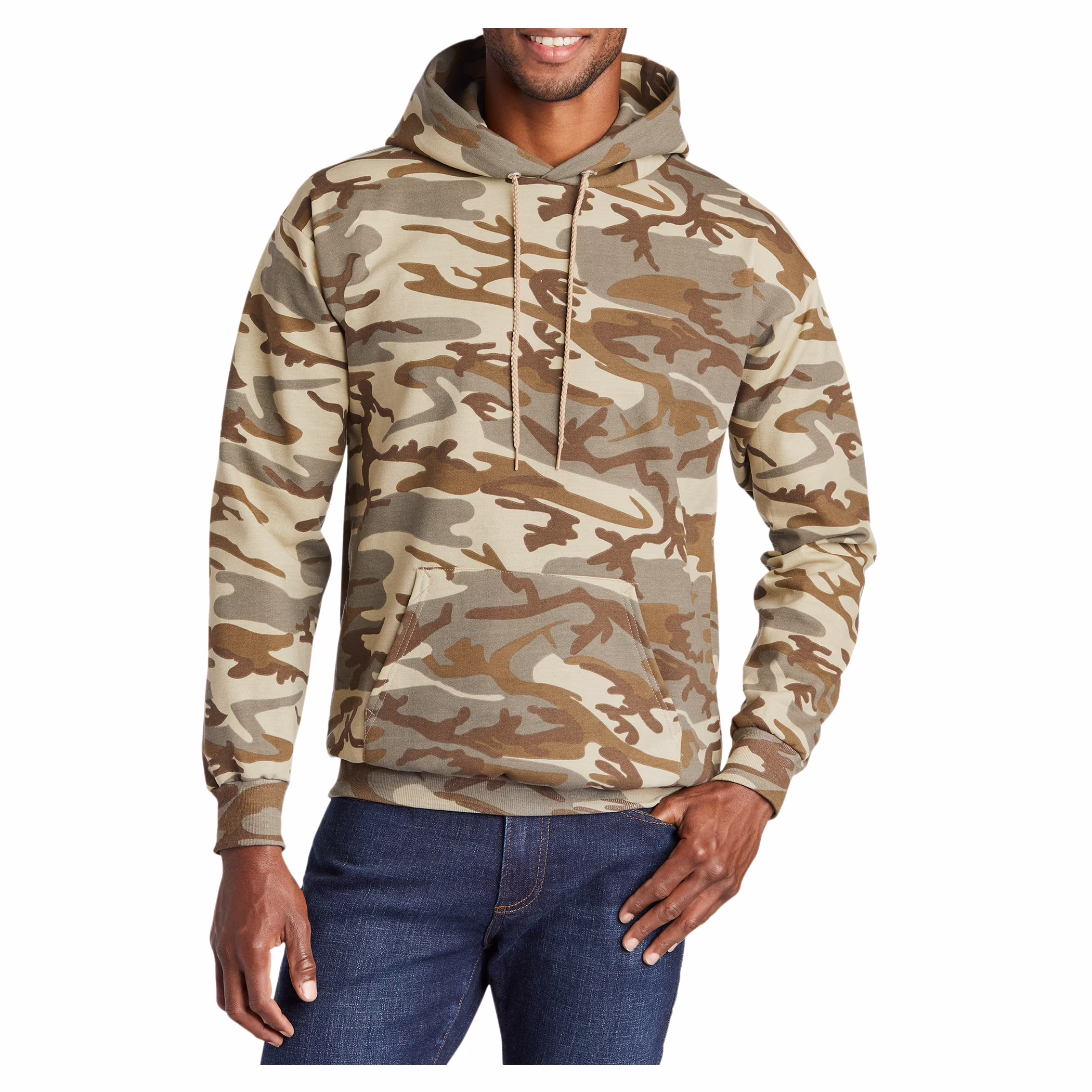 Yellow Rooster Mens Core Fleece Camo Pullover Hooded Sweatshirt Desert Camo S