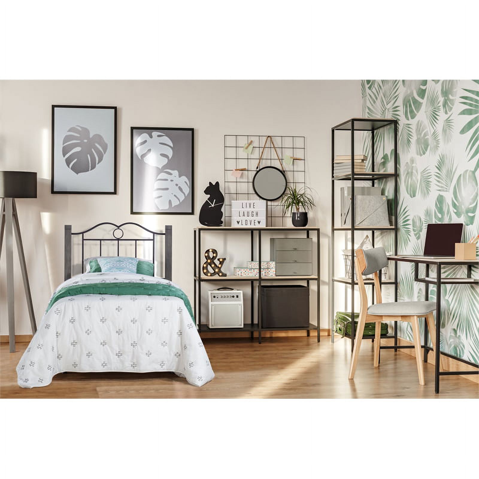 Hillsdale Furniture Dumont Charcoal Wood Posts Scrolled Black Metal Twin Headboard