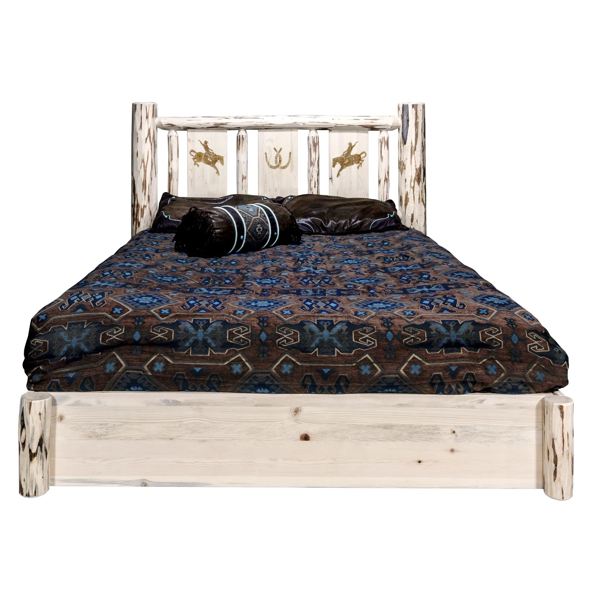Montana Woodworks Pine Wood Twin Platform Bed with Laser Engraved in Natural