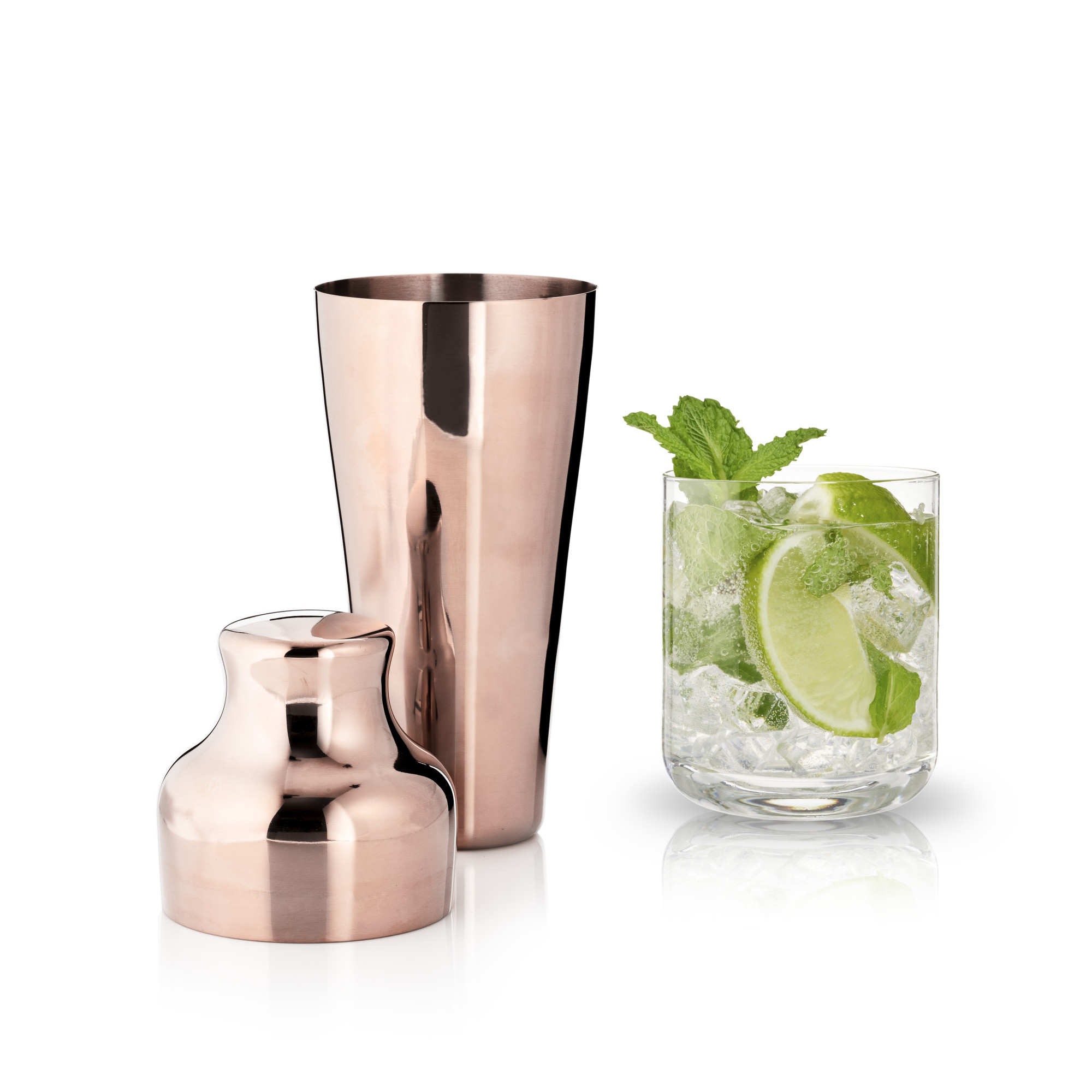 Viski Stainless Steel Contoured Shine Polished Parisian Cocktail Shaker, Copper