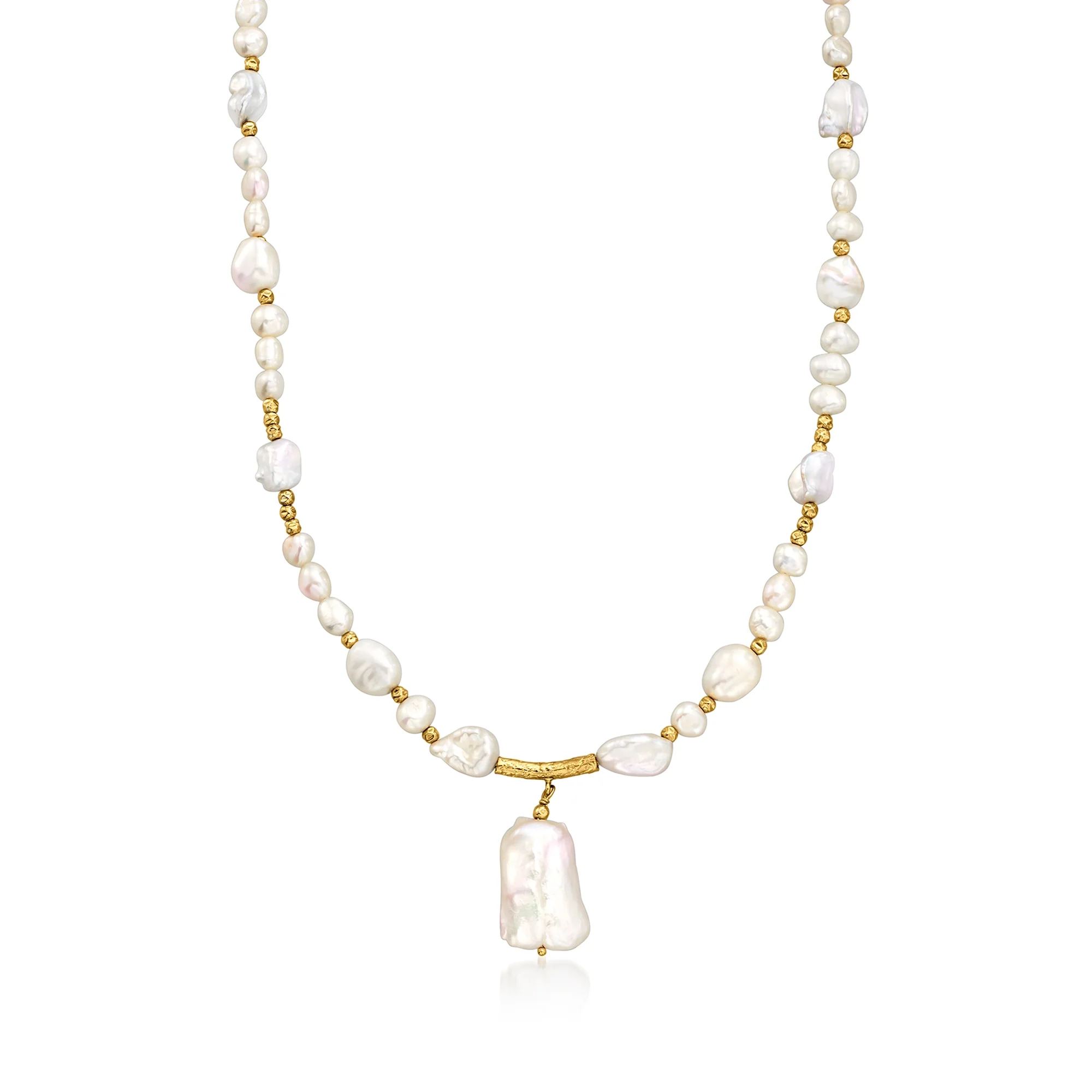 Ross-Simons 5-14mm Cultured Baroque Pearl Drop Necklace in 18kt Gold Over Sterling, Women's, Adult