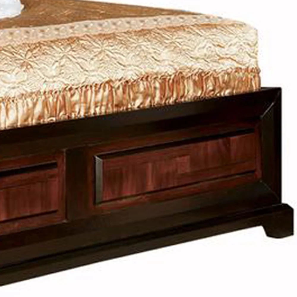 Transitional Style Queen Size Wooden Parquet Design Bed Brown- Saltoro Sherpi