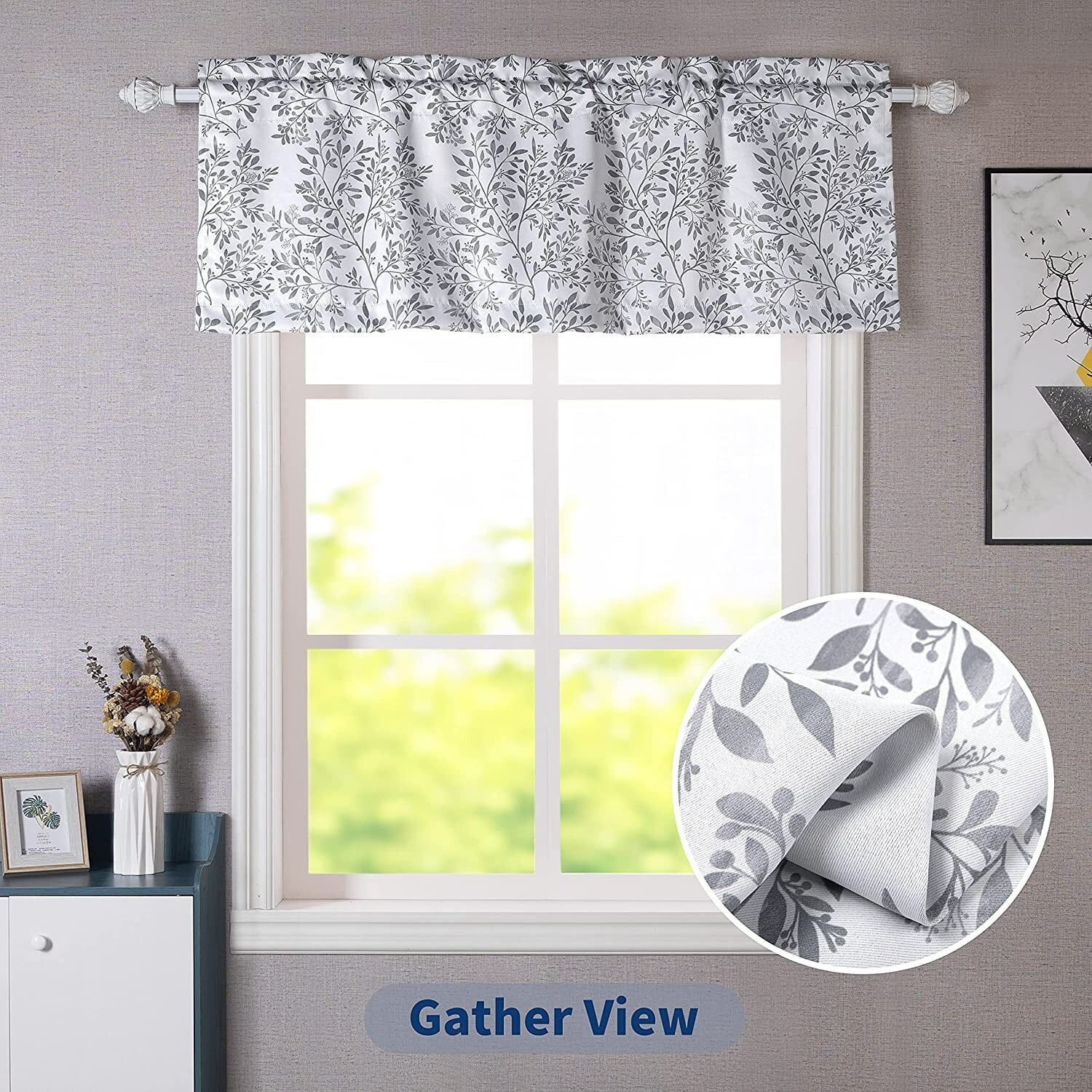 DriftAway Darby Branch Botanical Natural Printed Pattern Blackout Room Darkening Window Curtain Valance Rod Pocket 18