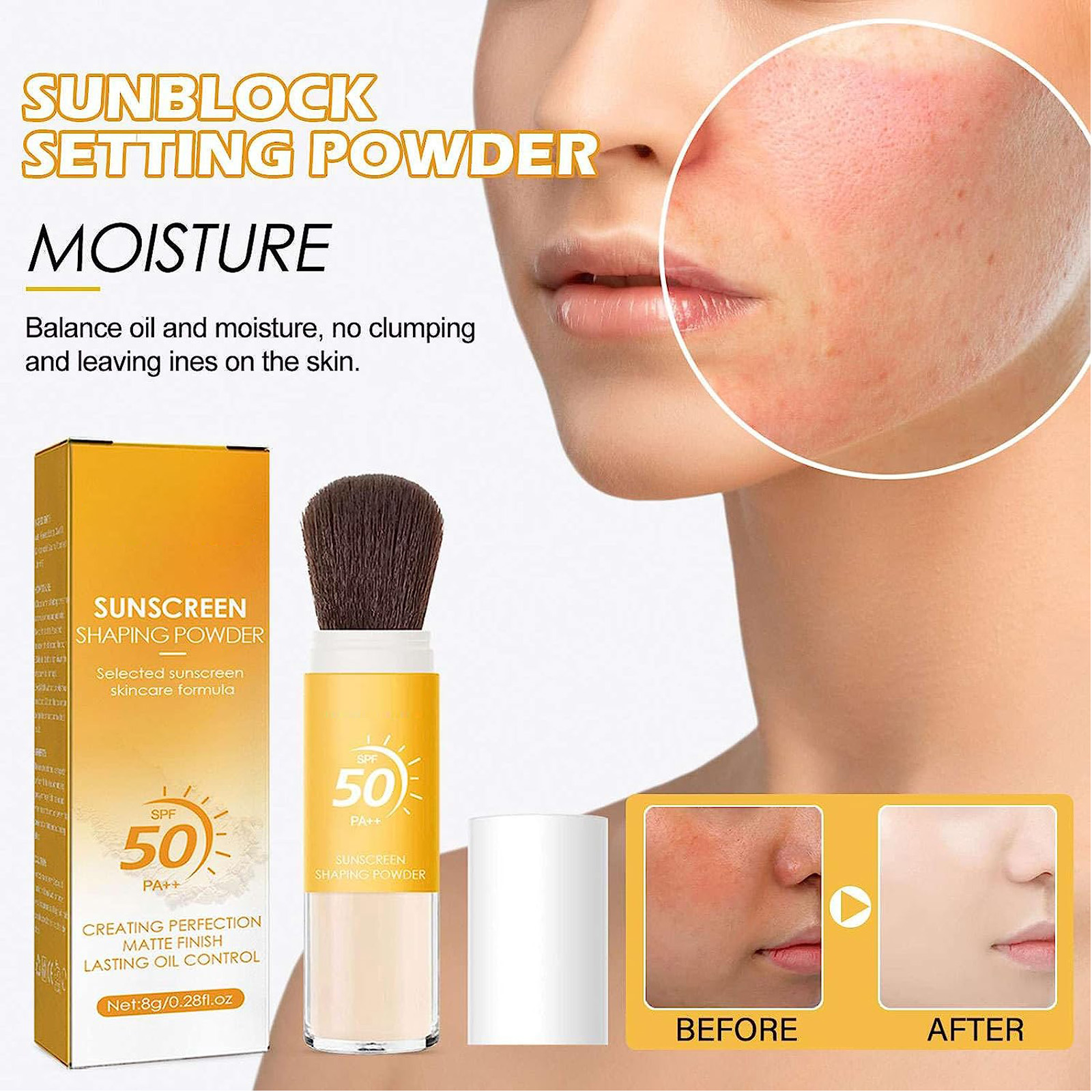 Mineral Sunscreen Setting Powder, 2023 New Translucent Mineral Brush Powder, SPF 50 - Make-up Control Oil Long-Lasting Sunscreen Setting Powder for All Skin (3PCS)