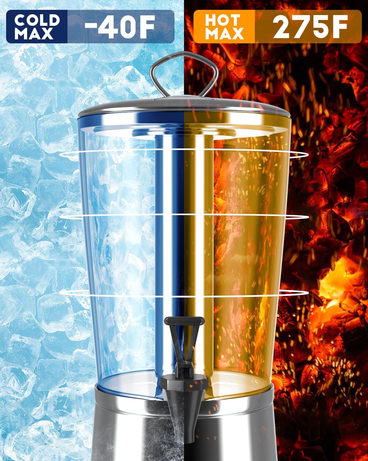 FJU Beverage Dispenser With Stand, Drink Dispenser for Party, Water Jar Dispenser with Ice Container, , Drink Jar Jug For Home Parties, Clear Acrylic, 2-GALLONS 8-L