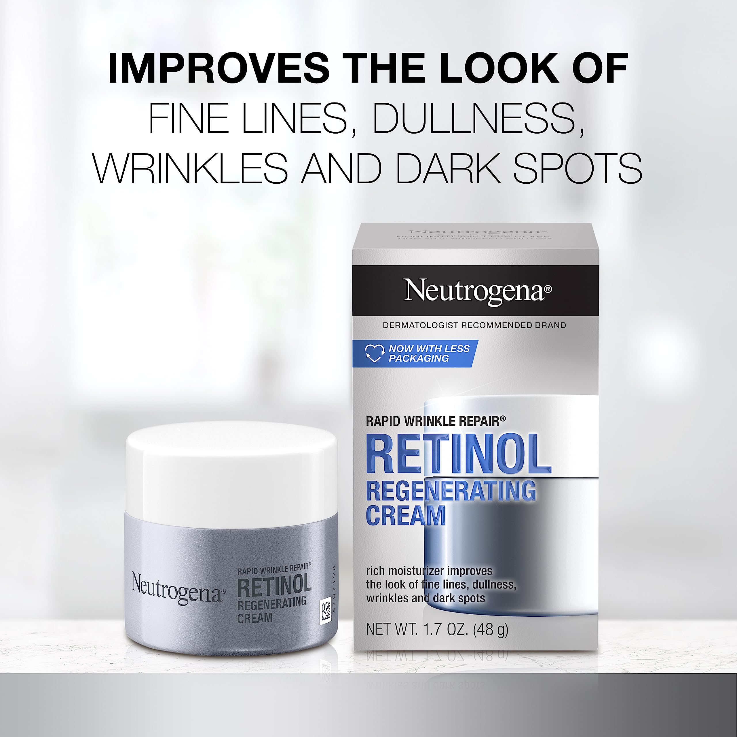 Neutrogena Rapid Wrinkle Repair Retinol Face Moisturizer, Daily Anti-Aging Face Cream With Retinol & Hyaluronic Acid To Fight Fine Lines, Wrinkles, & Dark Spots, 1.7 Oz