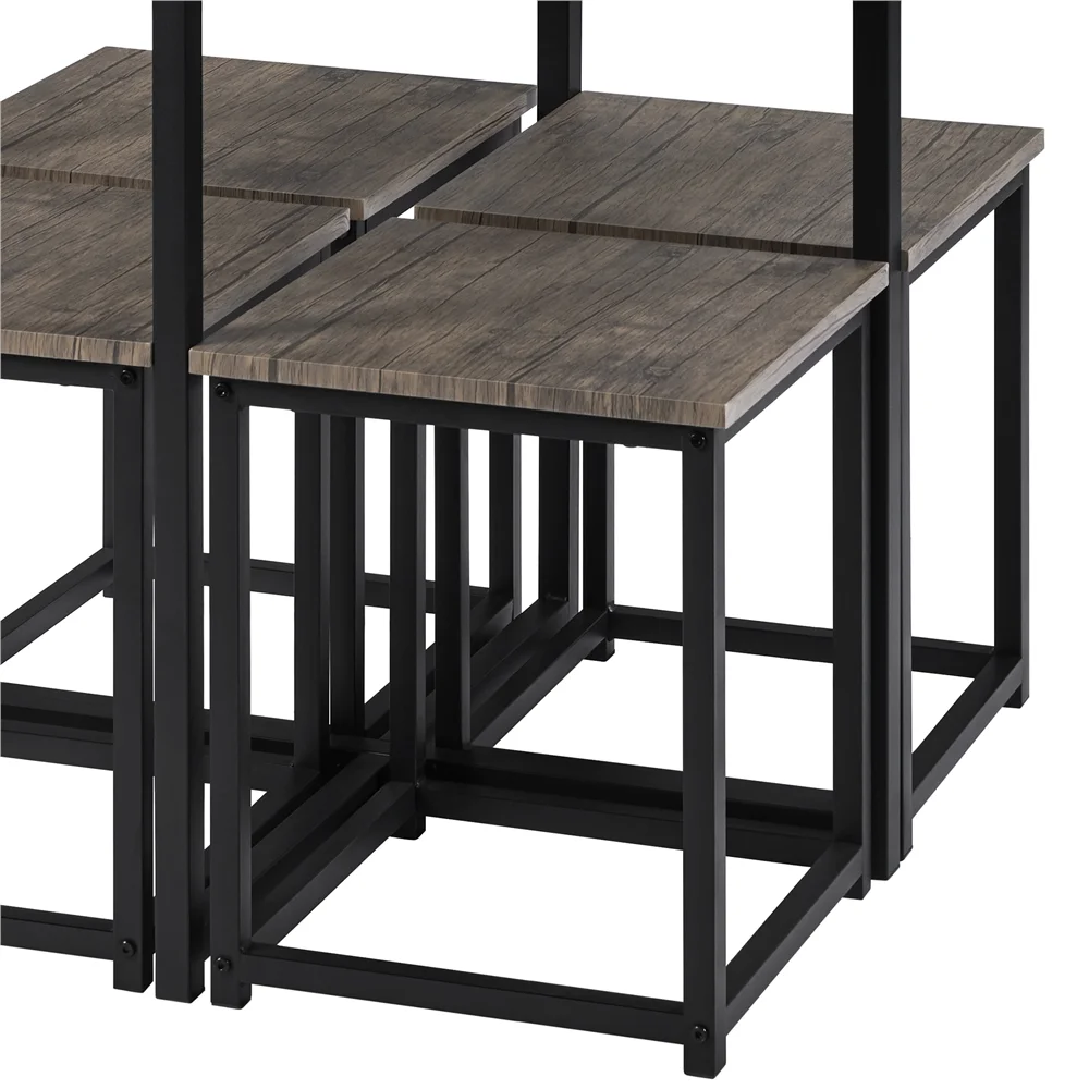 Topeakmart 5-Piece Industrial Dining Set with Square Table, 4 Backless Stools, Drift Brown