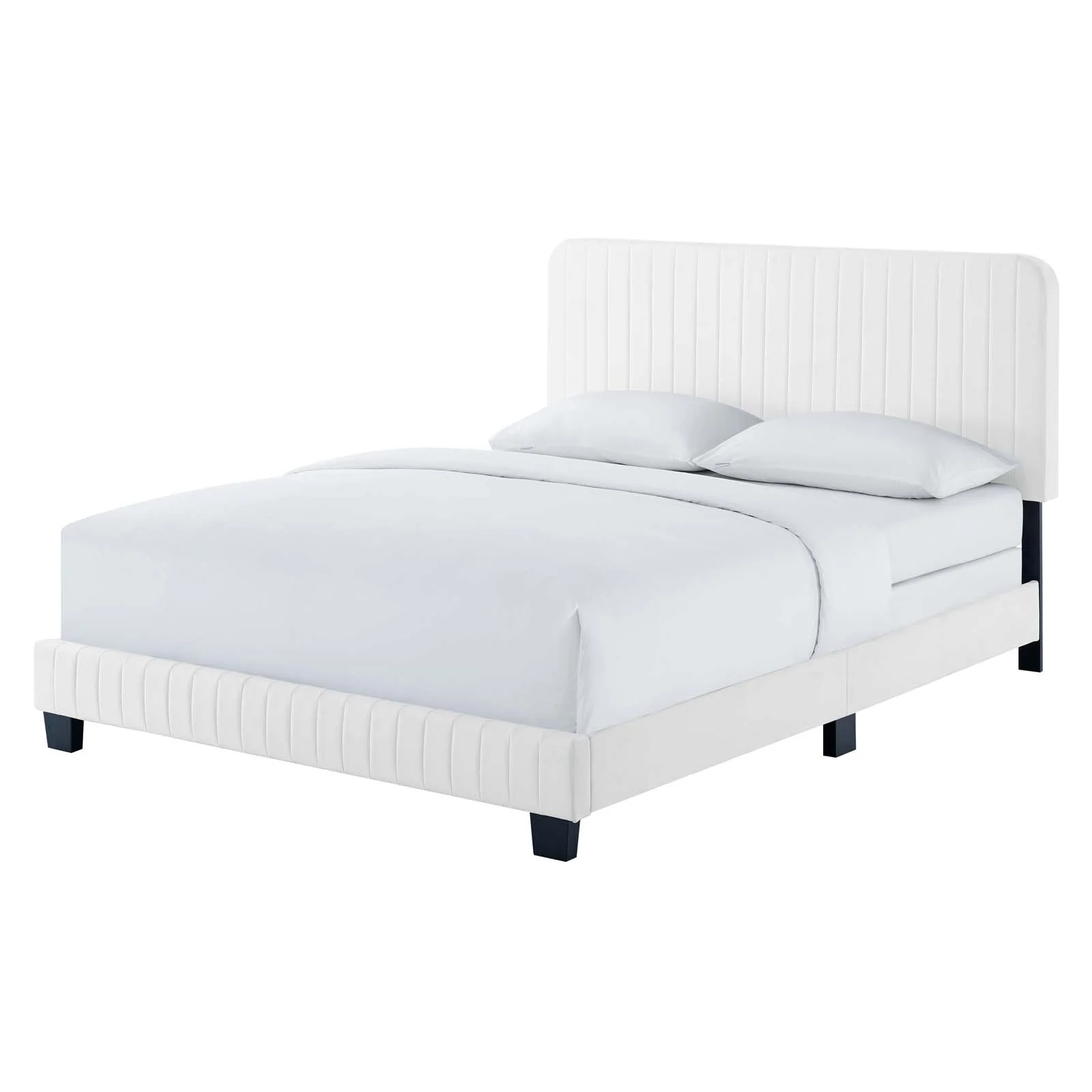 Tufted Platform Bed Frame, Queen Size, Velvet, White, Modern Contemporary Urban Design, Bedroom Master Guest Suite