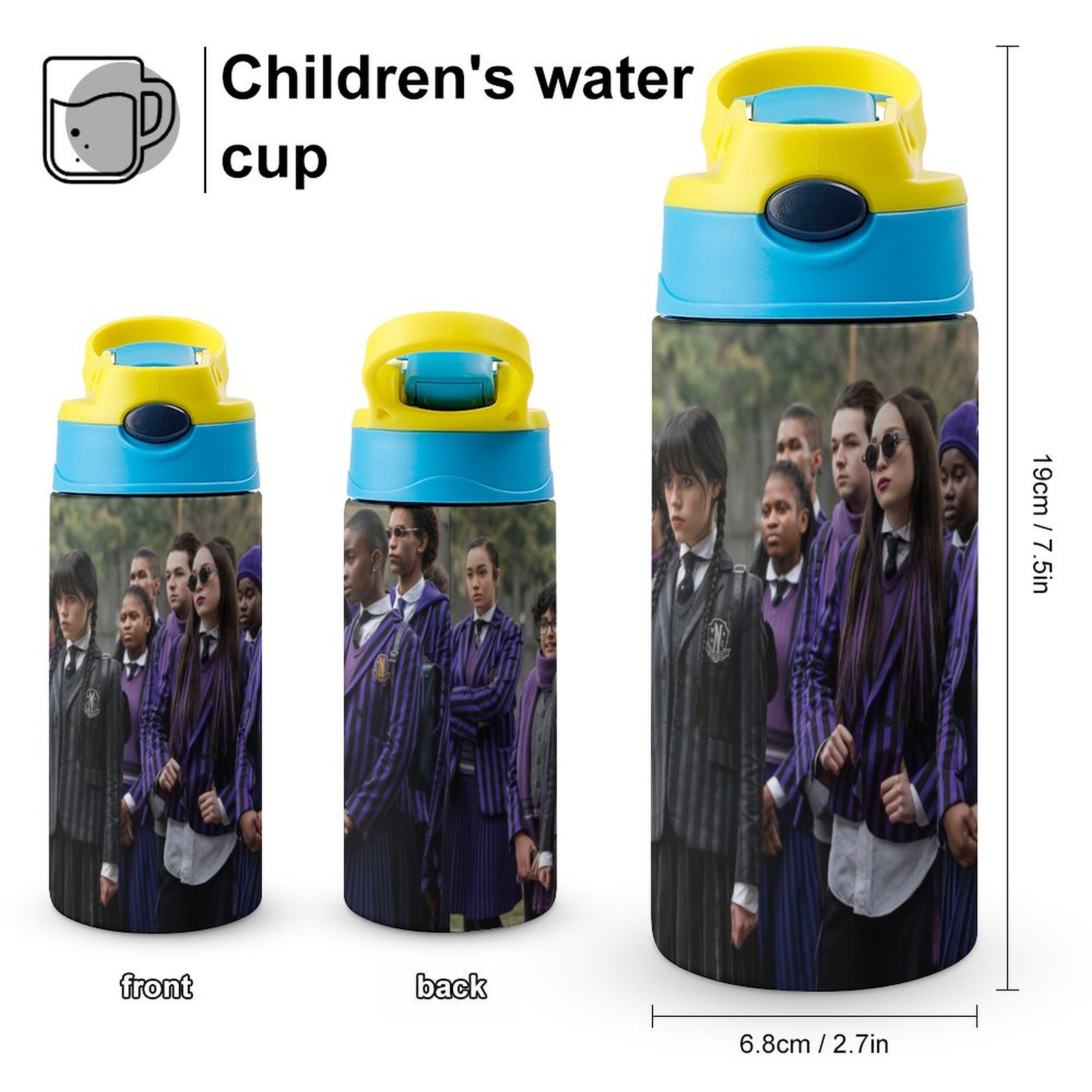 Wednesday Characters Children's Water Bottle Vacuum Insulated Stainless Steel Cup With Straw Toddler Thermoses